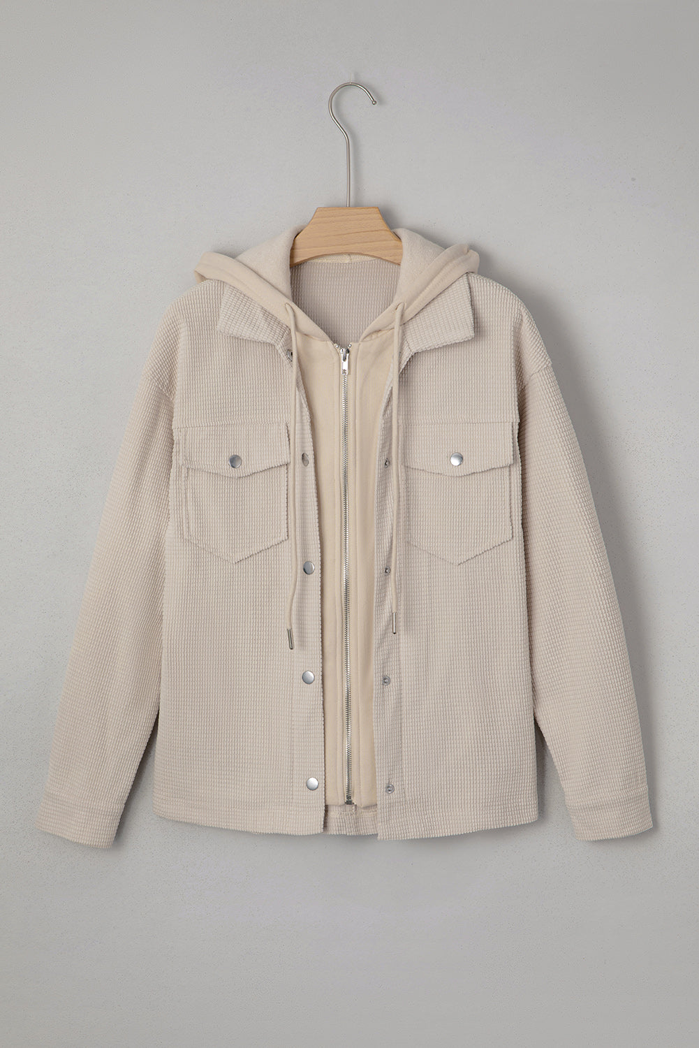 Laurel Green Solid Color Textured Patchwork Flap Pocket Shacket