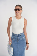 Jersey Sleeveless Logo Tee- White