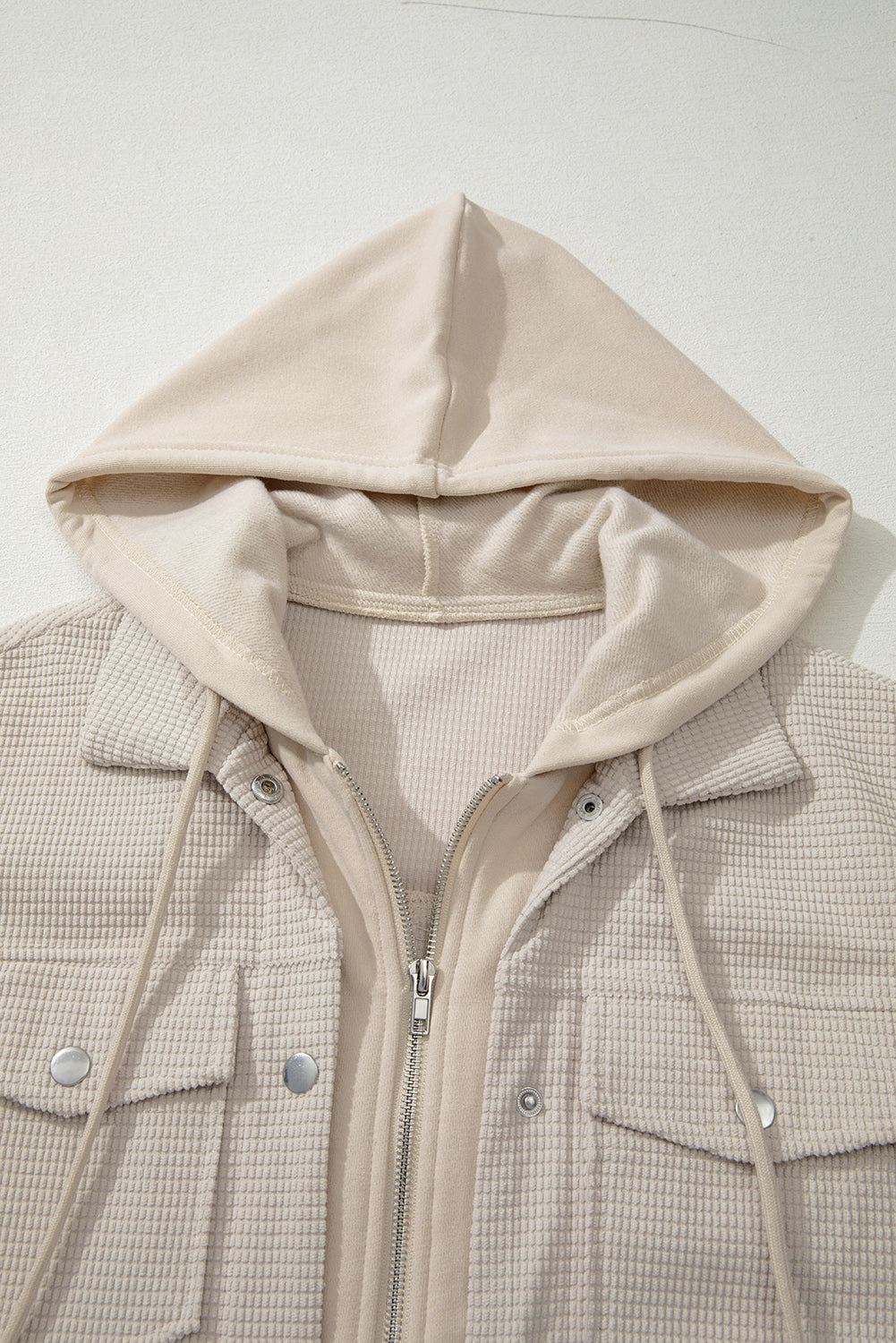 Laurel Green Solid Color Textured Patchwork Flap Pocket Shacket
