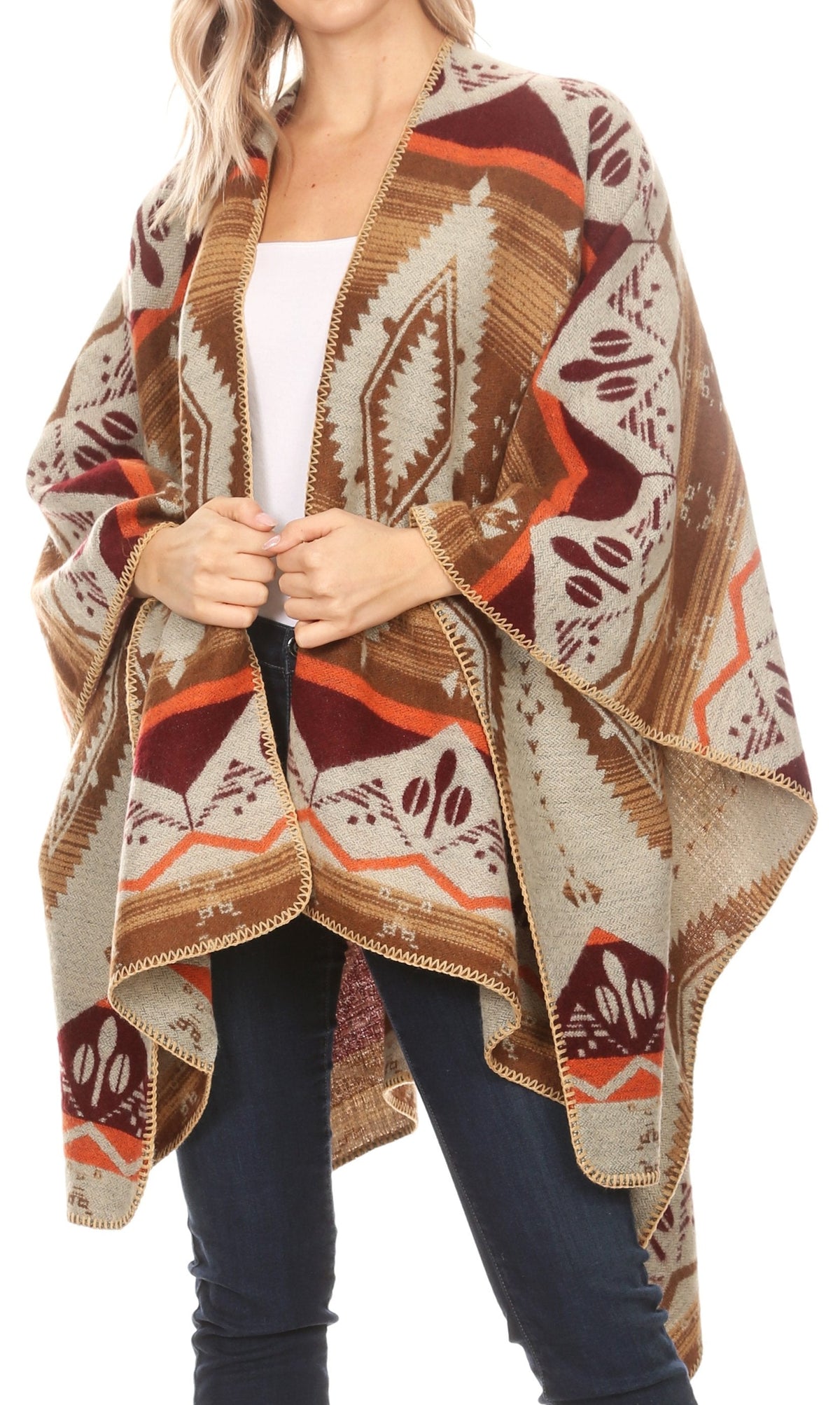 Sakkas Lupe Reversible Patterned Ruana Poncho Wrap Cardigan