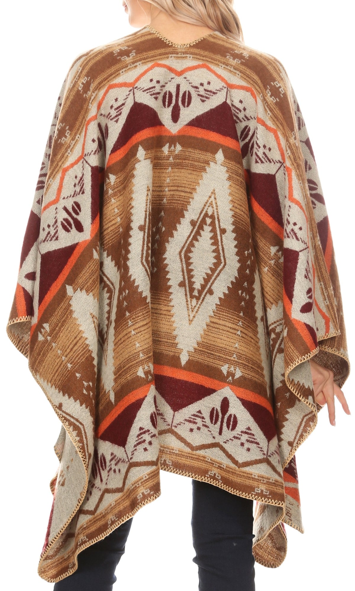 Sakkas Lupe Reversible Patterned Ruana Poncho Wrap Cardigan