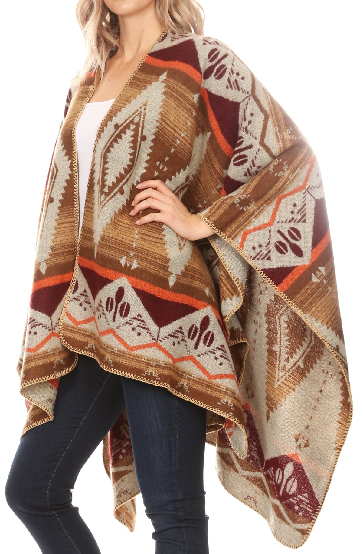 Sakkas Lupe Reversible Patterned Ruana Poncho Wrap Cardigan