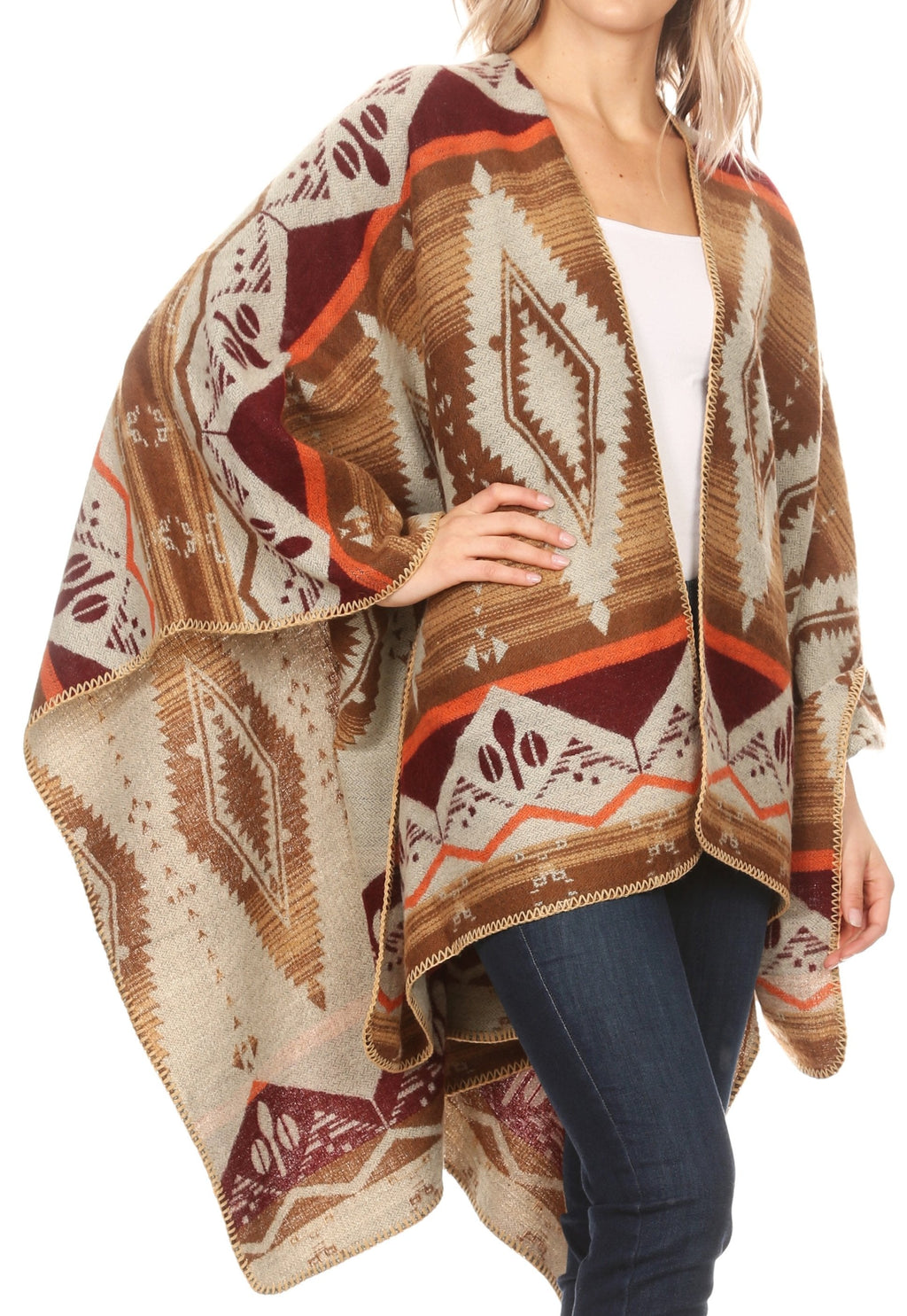 Sakkas Lupe Reversible Patterned Ruana Poncho Wrap Cardigan