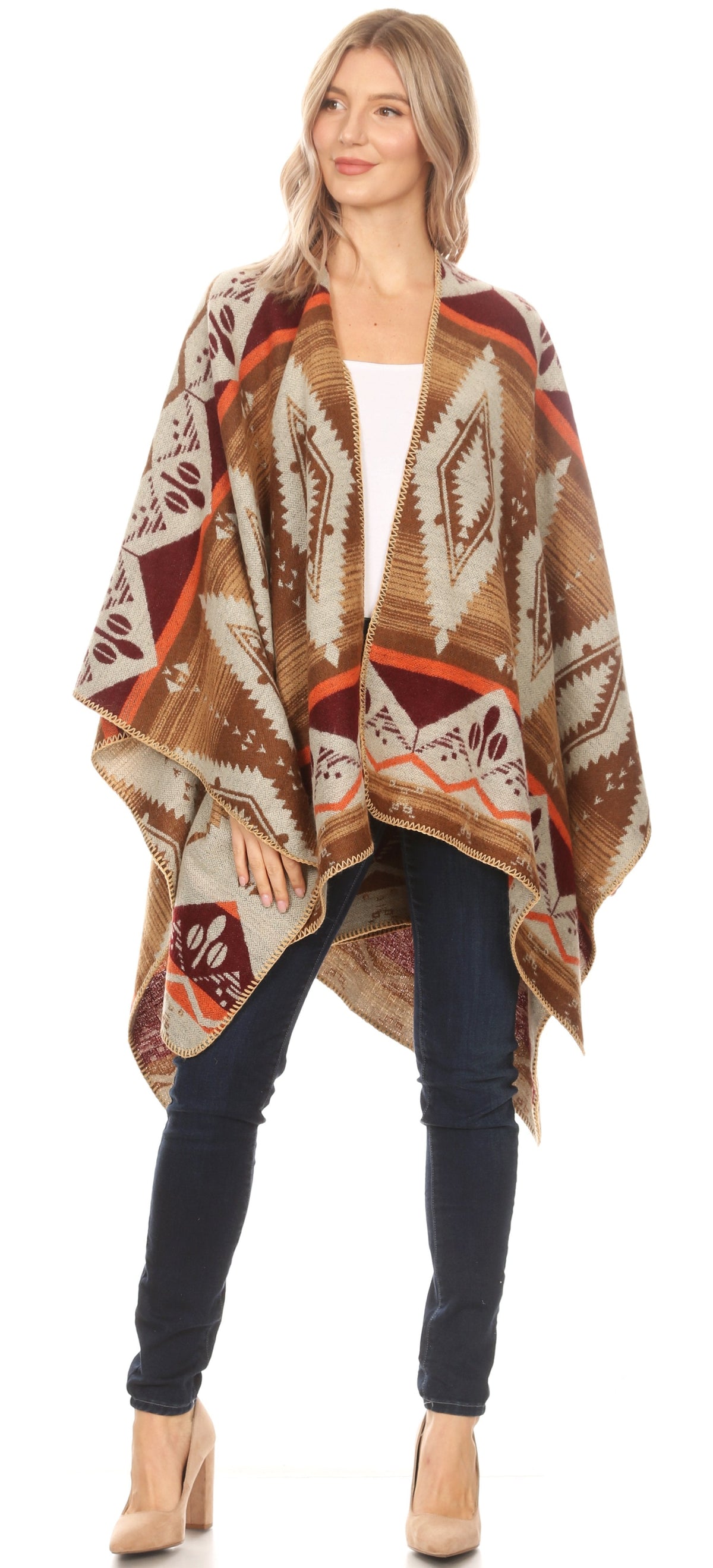 Sakkas Lupe Reversible Patterned Ruana Poncho Wrap Cardigan