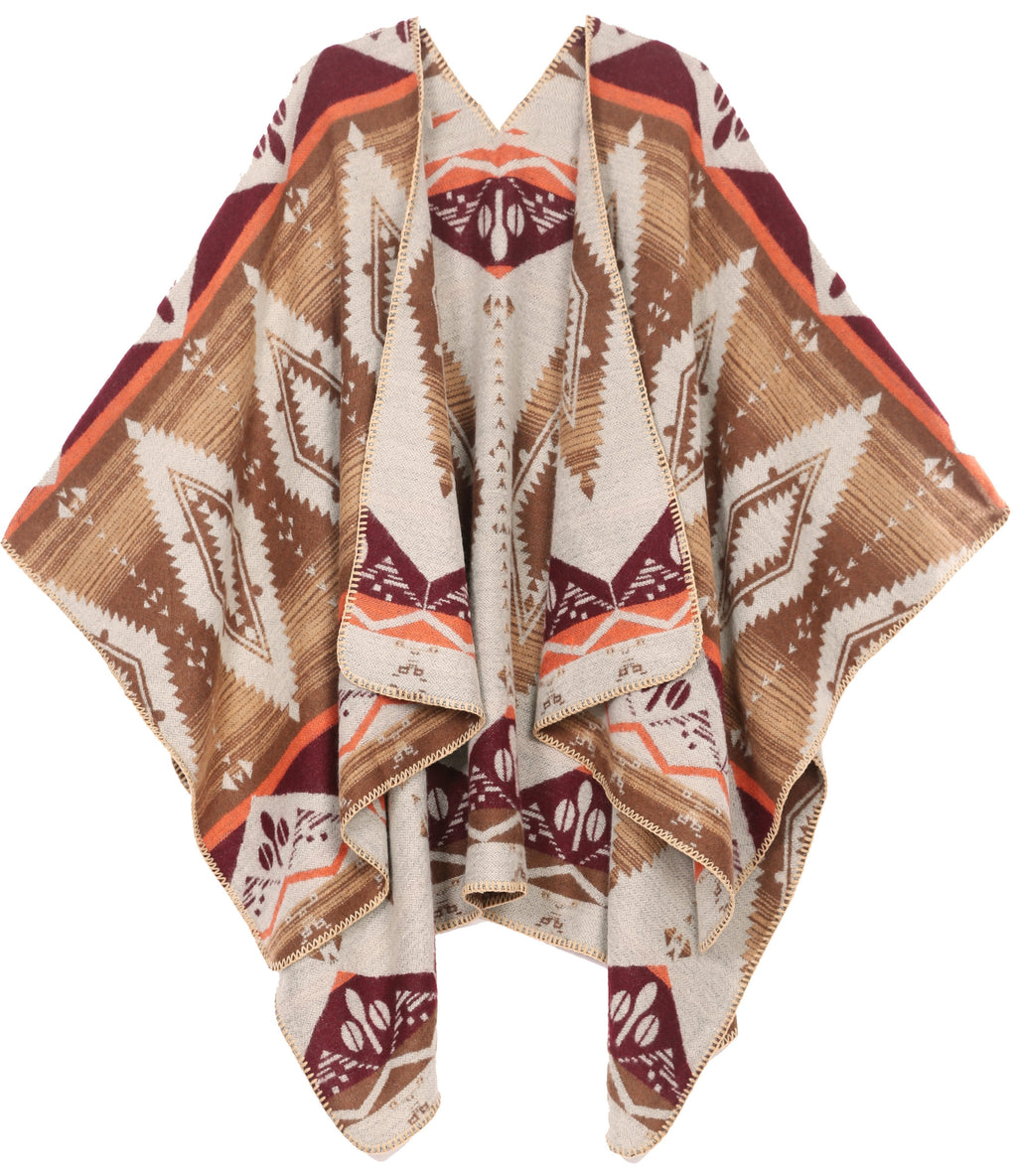 Sakkas Lupe Reversible Patterned Ruana Poncho Wrap Cardigan