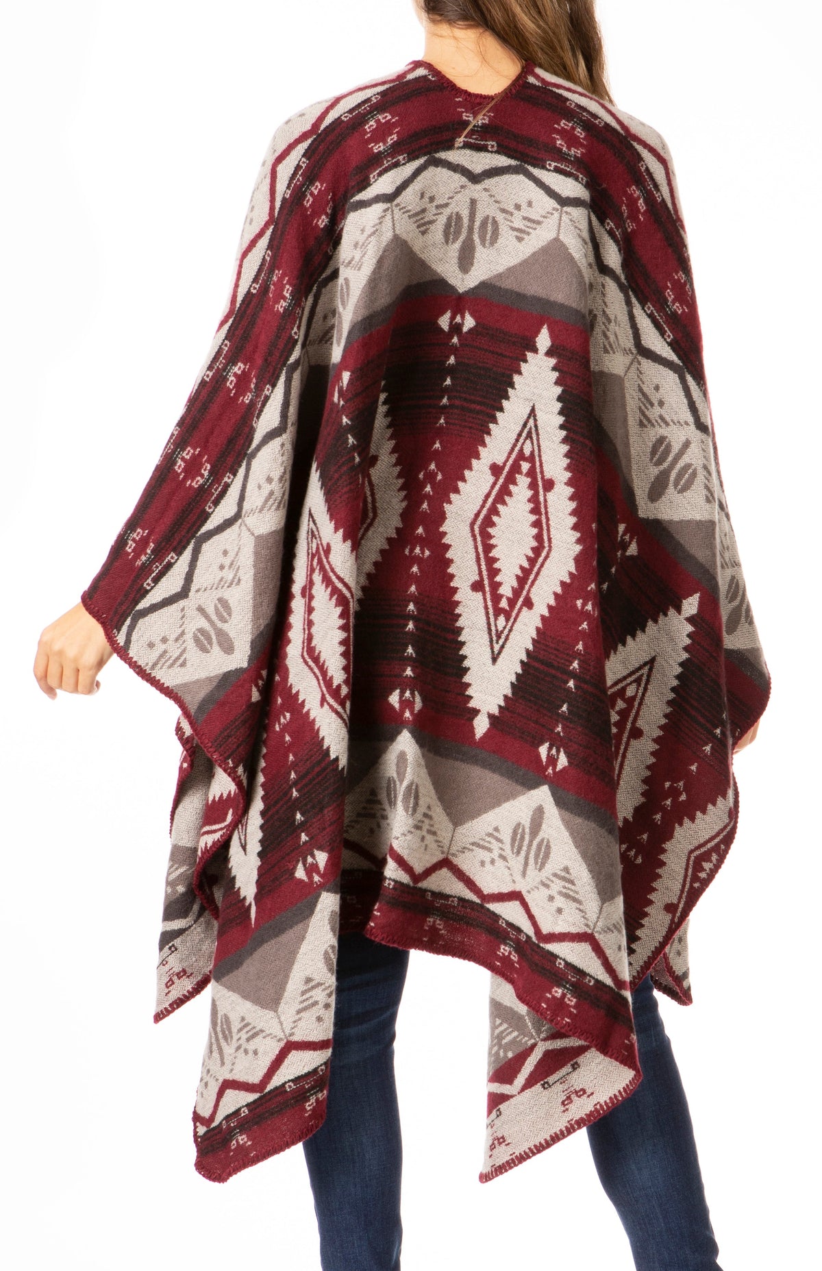 Sakkas Lupe Reversible Patterned Ruana Poncho Wrap Cardigan