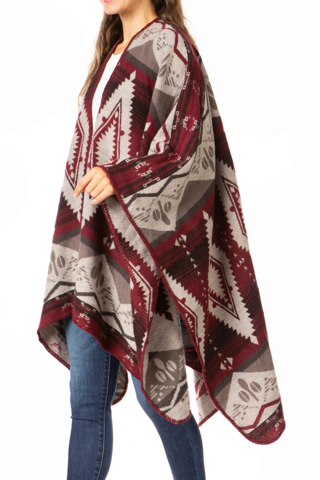 Sakkas Lupe Reversible Patterned Ruana Poncho Wrap Cardigan