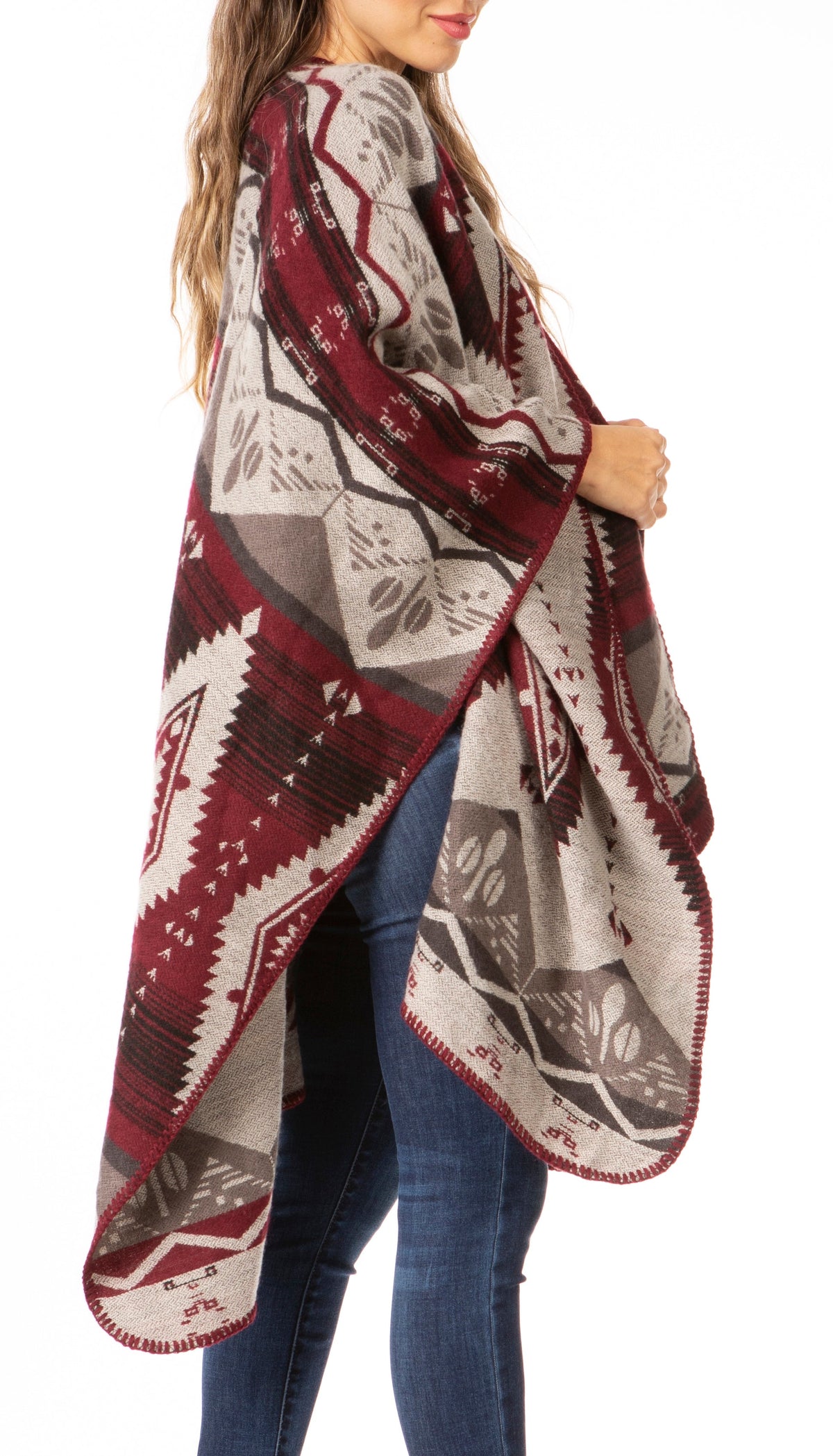 Sakkas Lupe Reversible Patterned Ruana Poncho Wrap Cardigan