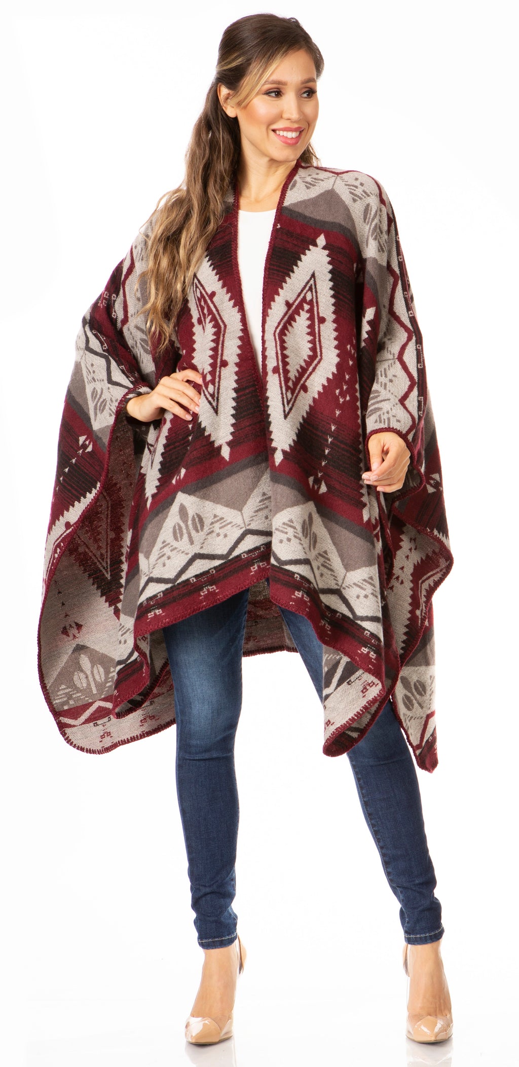 Sakkas Lupe Reversible Patterned Ruana Poncho Wrap Cardigan