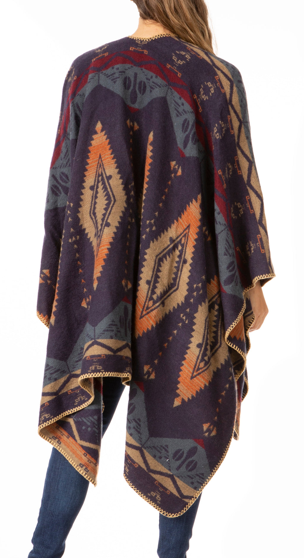 Sakkas Lupe Reversible Patterned Ruana Poncho Wrap Cardigan