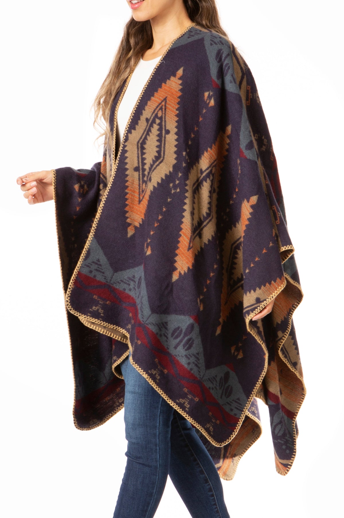 Sakkas Lupe Reversible Patterned Ruana Poncho Wrap Cardigan