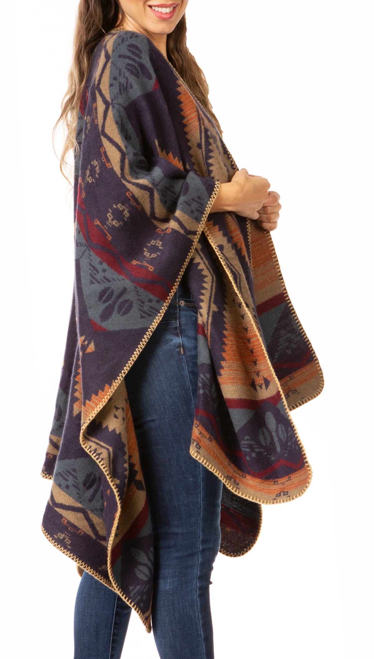 Sakkas Lupe Reversible Patterned Ruana Poncho Wrap Cardigan