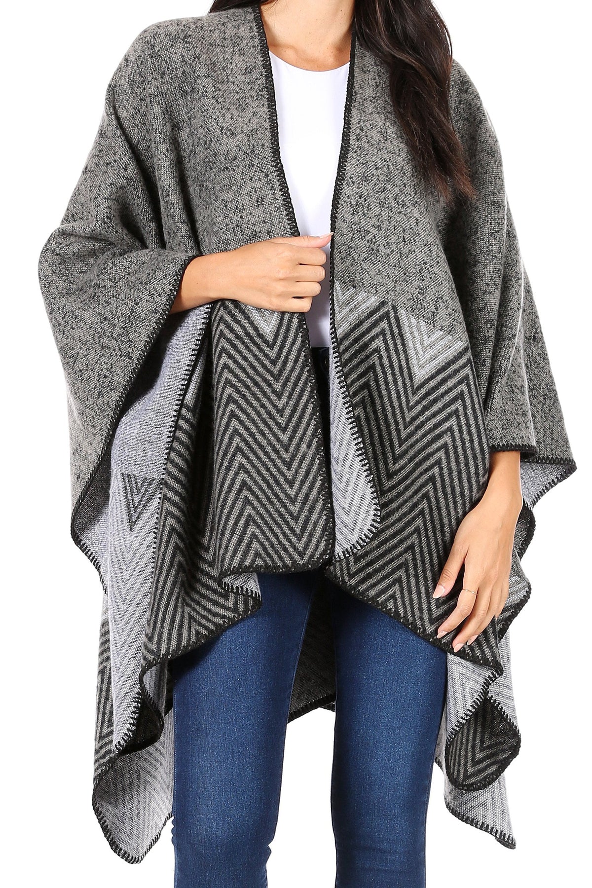 Sakkas Lupe Reversible Patterned Ruana Poncho Wrap Cardigan
