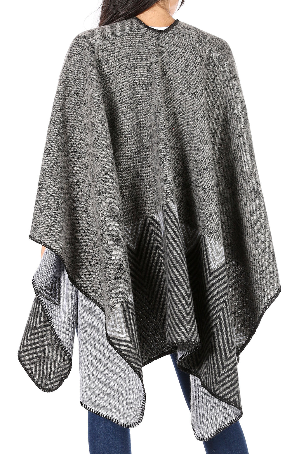 Sakkas Lupe Reversible Patterned Ruana Poncho Wrap Cardigan