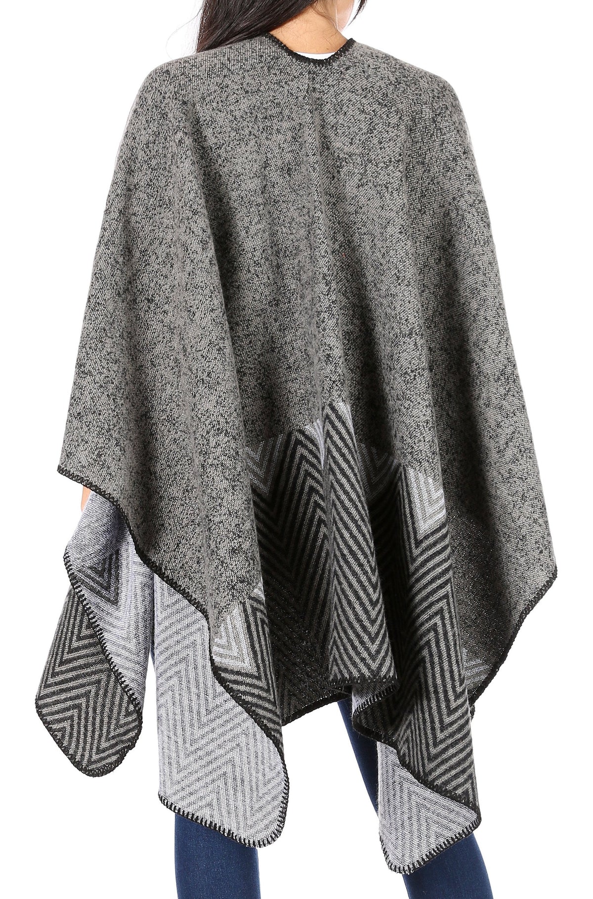 Sakkas Lupe Reversible Patterned Ruana Poncho Wrap Cardigan