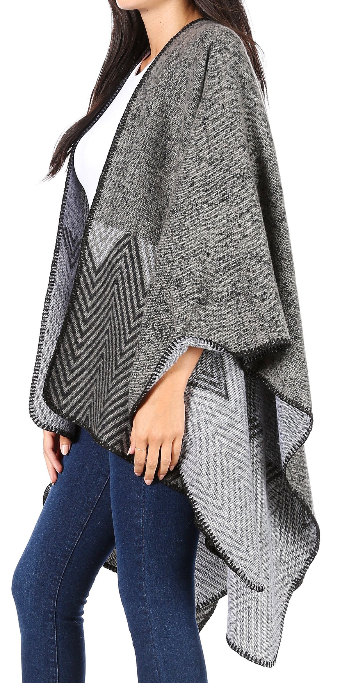 Sakkas Lupe Reversible Patterned Ruana Poncho Wrap Cardigan
