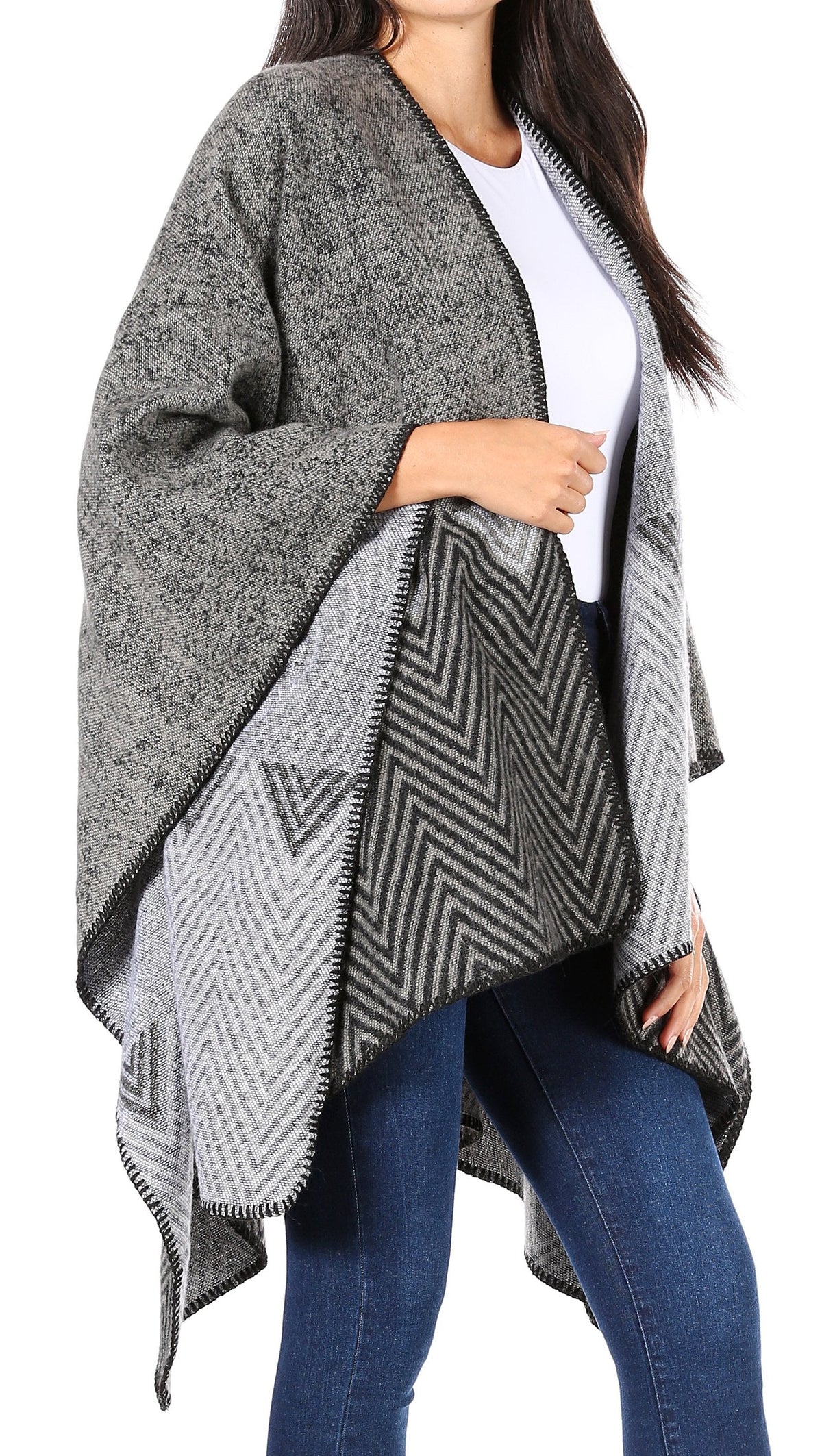 Sakkas Lupe Reversible Patterned Ruana Poncho Wrap Cardigan
