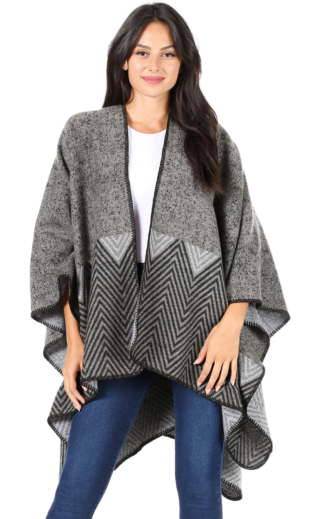 Sakkas Lupe Reversible Patterned Ruana Poncho Wrap Cardigan