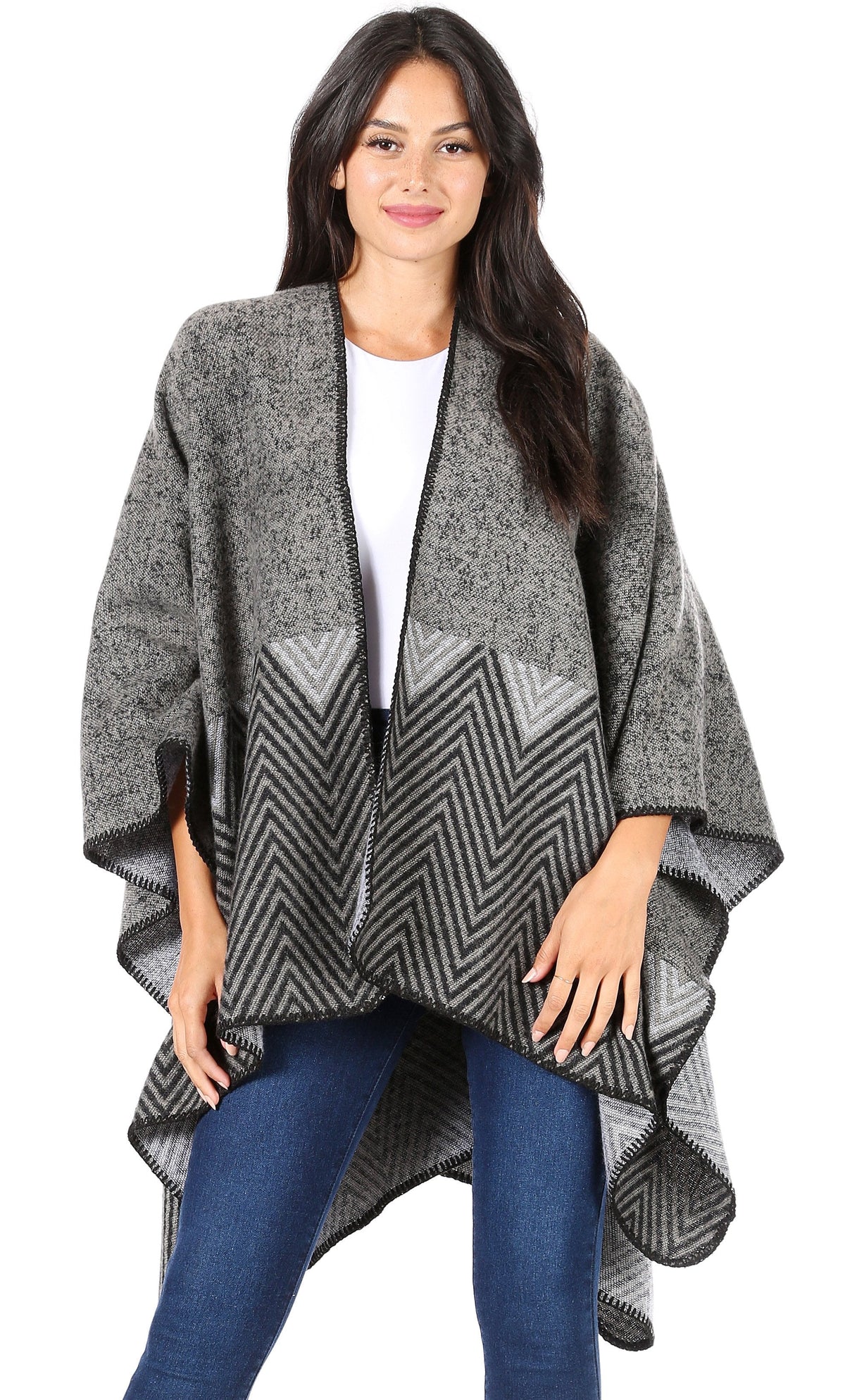 Sakkas Lupe Reversible Patterned Ruana Poncho Wrap Cardigan