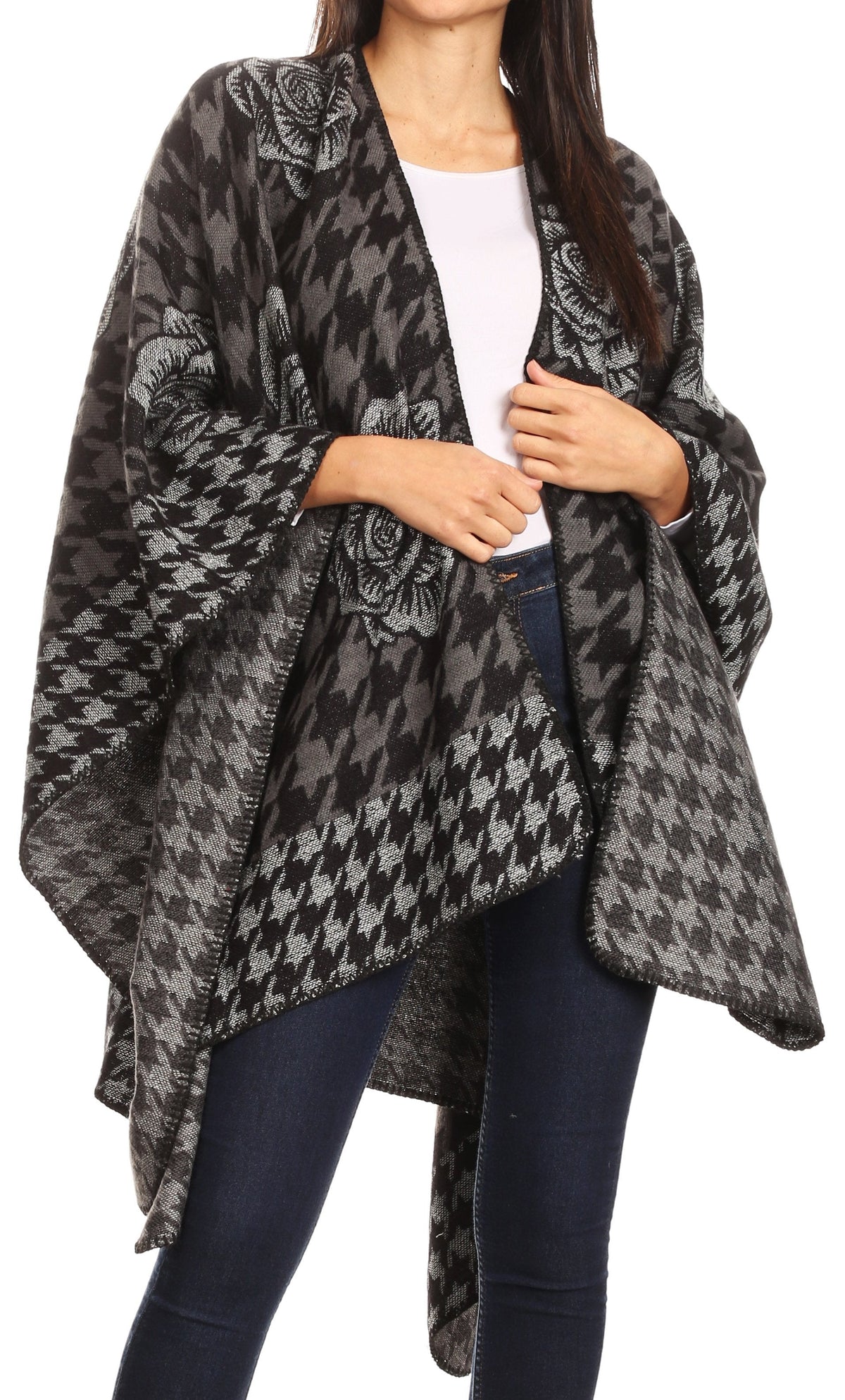 Sakkas Lupe Reversible Patterned Ruana Poncho Wrap Cardigan