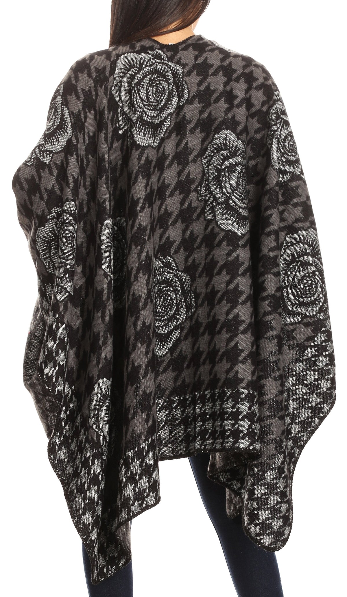 Sakkas Lupe Reversible Patterned Ruana Poncho Wrap Cardigan