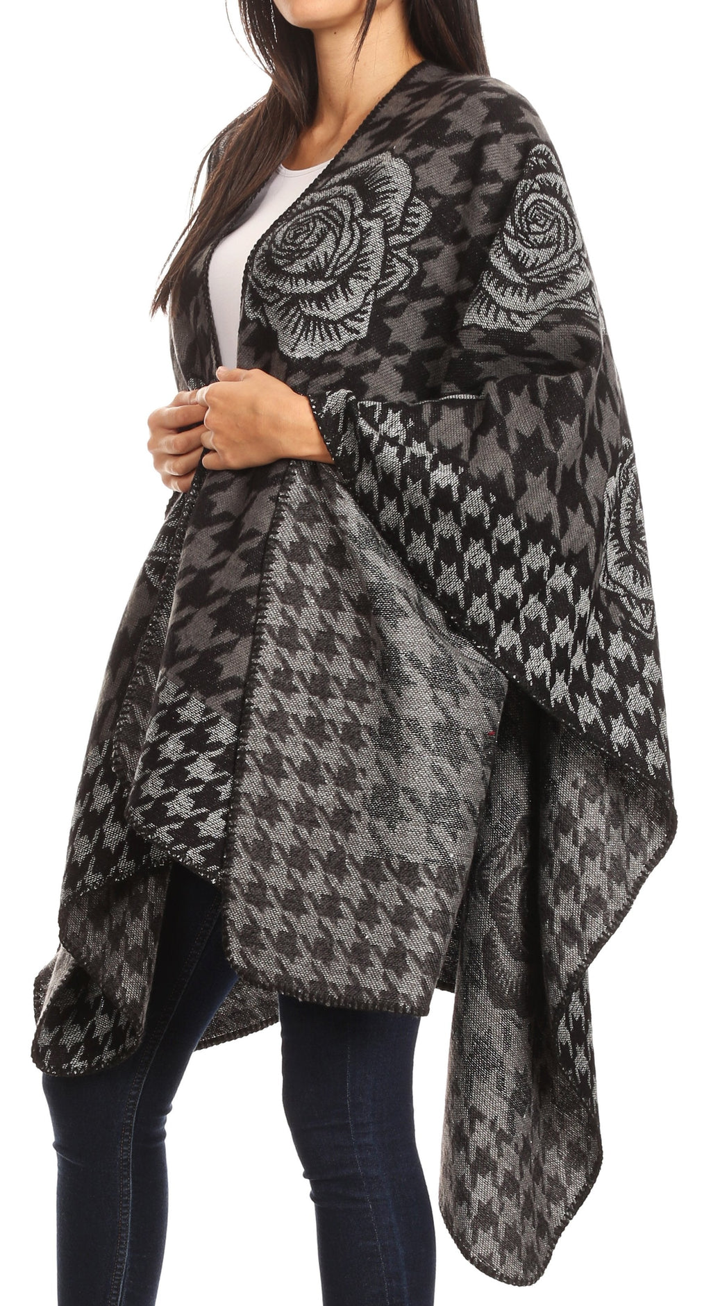 Sakkas Lupe Reversible Patterned Ruana Poncho Wrap Cardigan