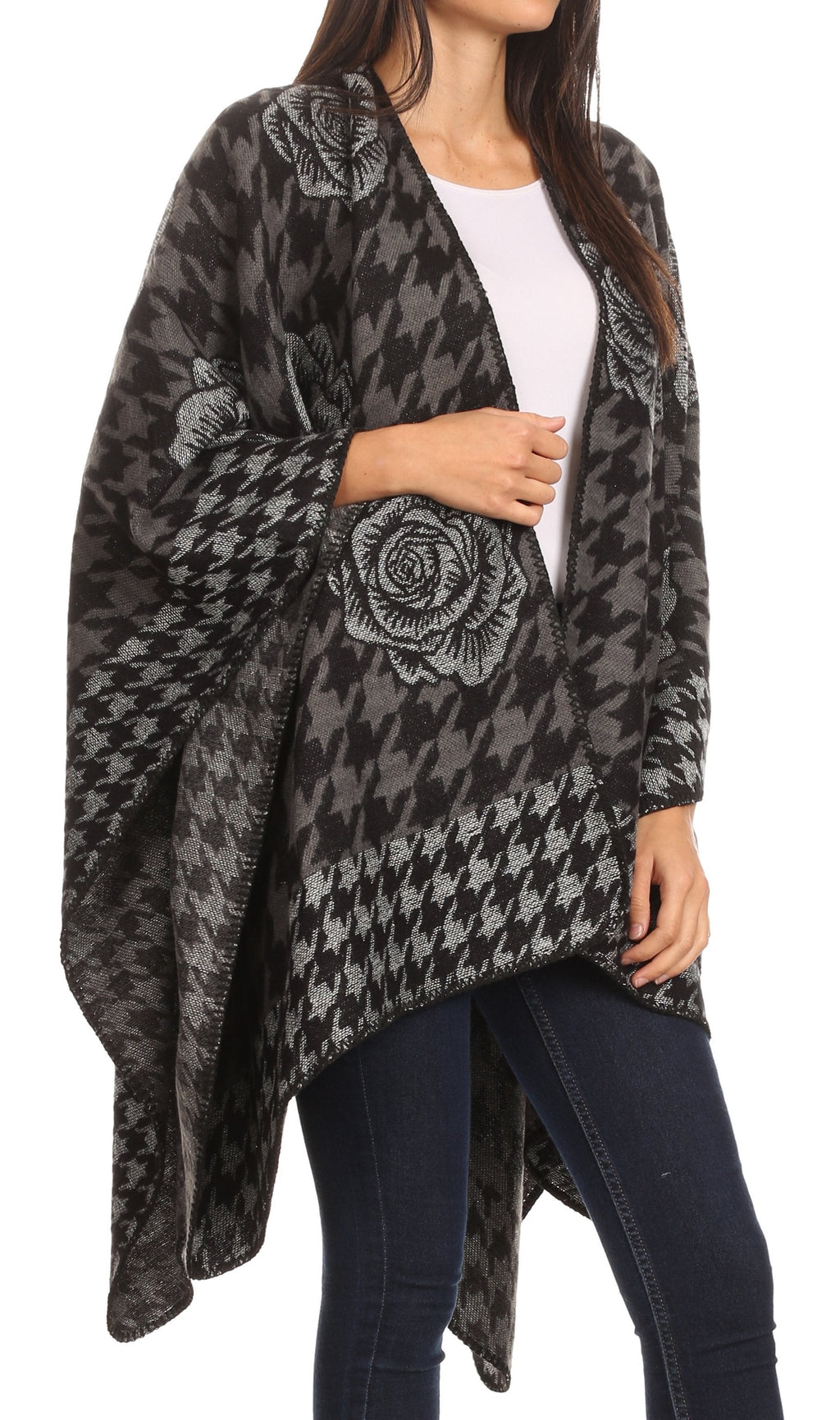 Sakkas Lupe Reversible Patterned Ruana Poncho Wrap Cardigan
