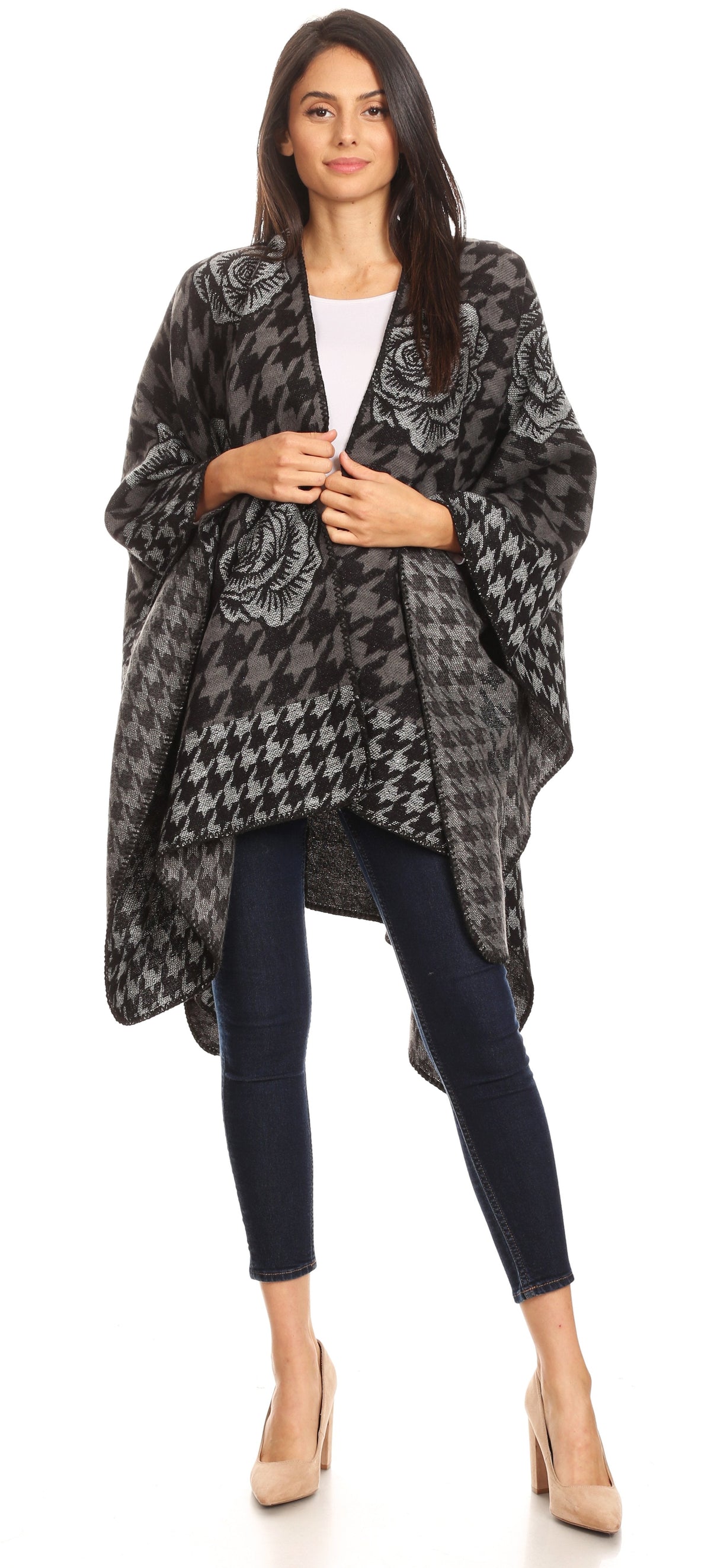 Sakkas Lupe Reversible Patterned Ruana Poncho Wrap Cardigan