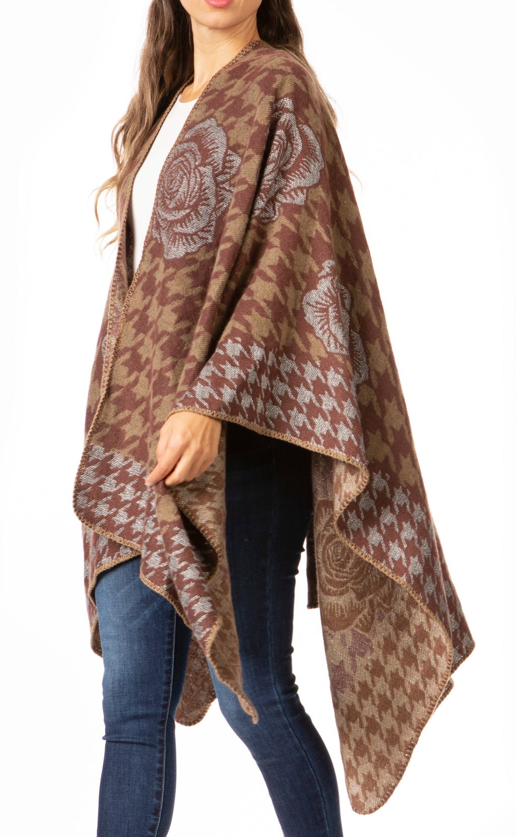 Sakkas Lupe Reversible Patterned Ruana Poncho Wrap Cardigan