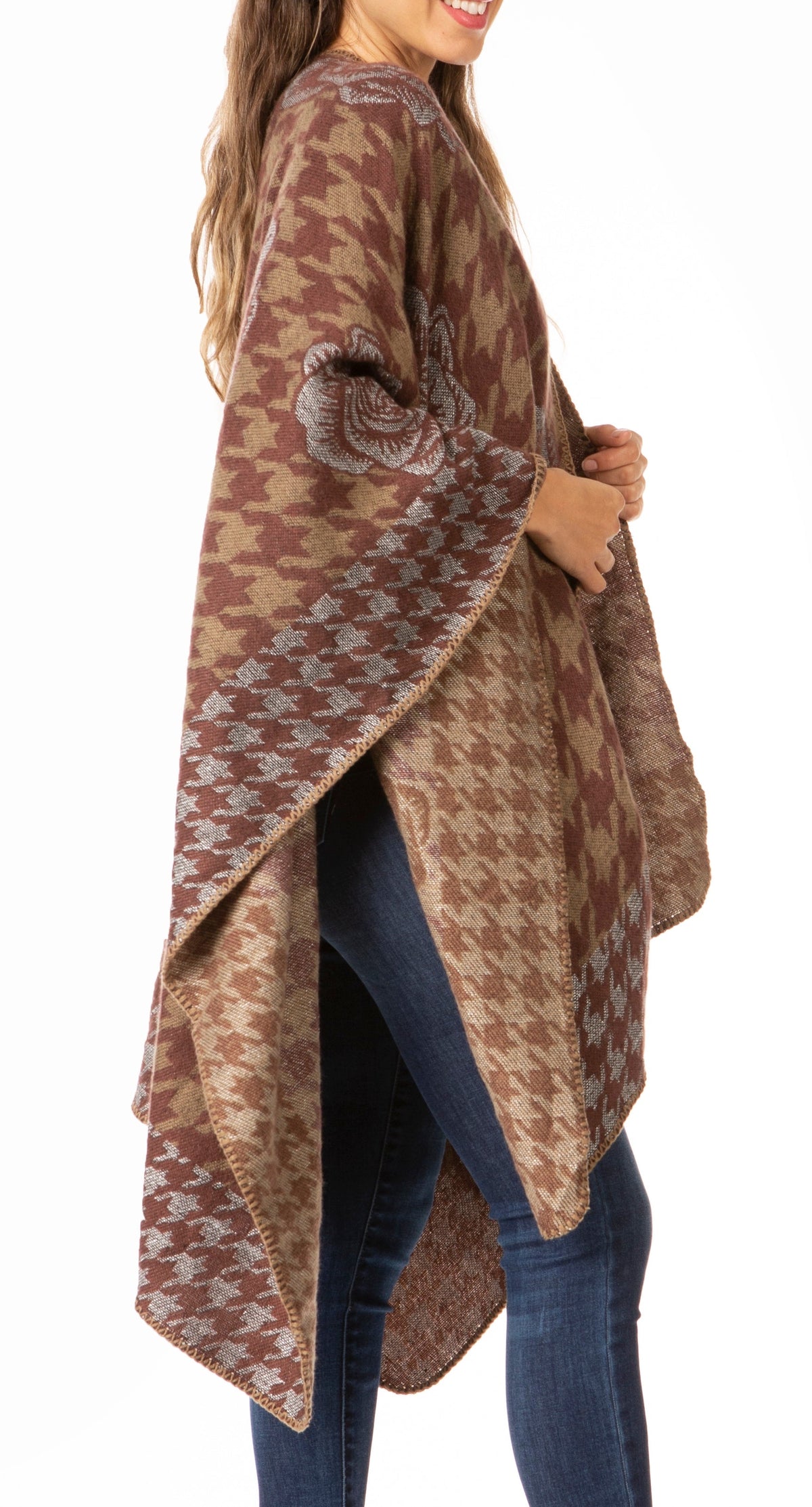 Sakkas Lupe Reversible Patterned Ruana Poncho Wrap Cardigan