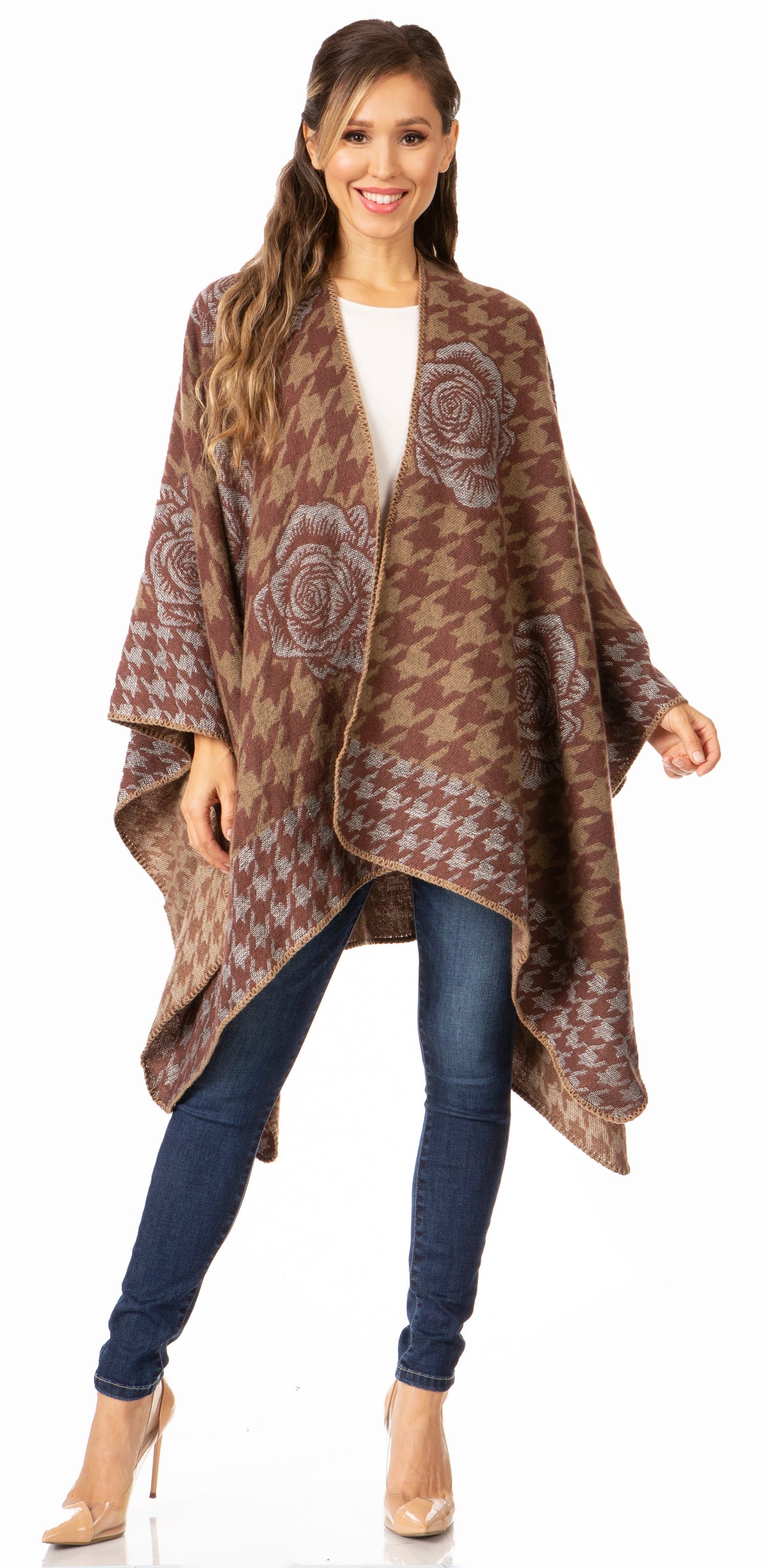 Sakkas Lupe Reversible Patterned Ruana Poncho Wrap Cardigan