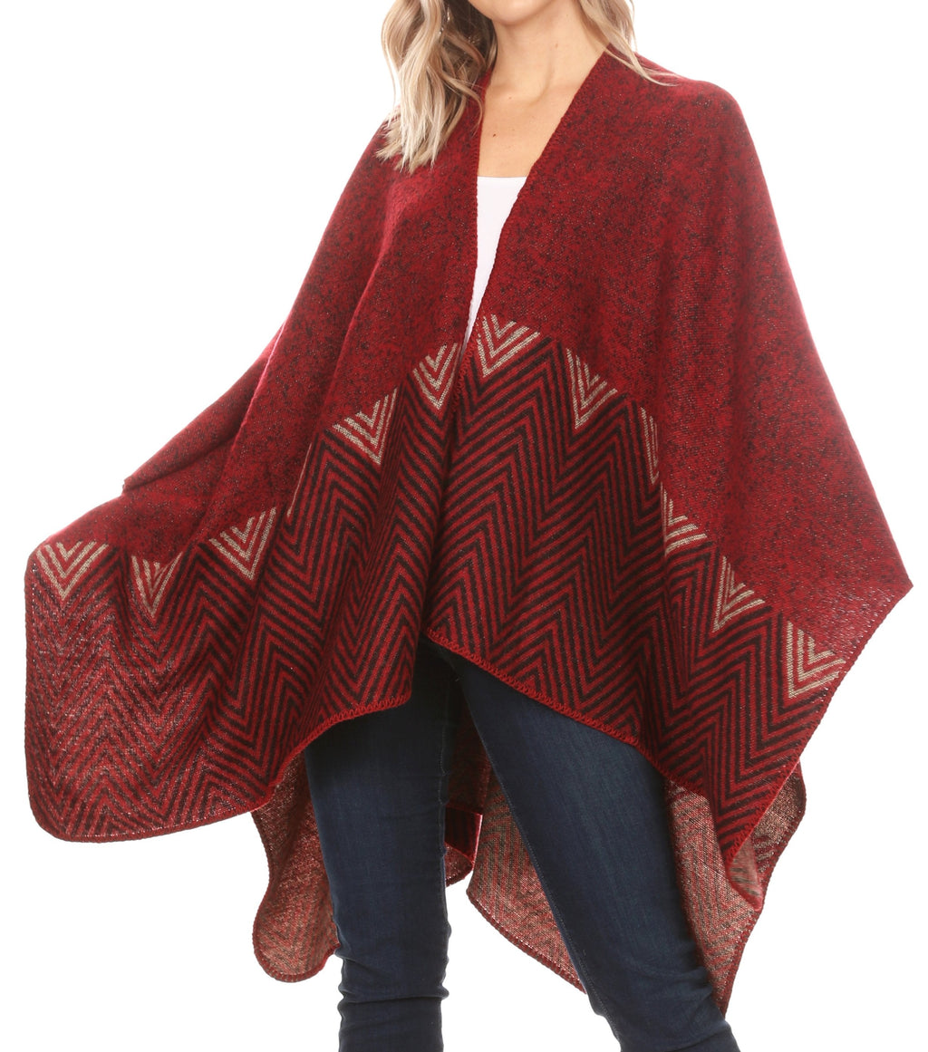 Sakkas Lupe Reversible Patterned Ruana Poncho Wrap Cardigan