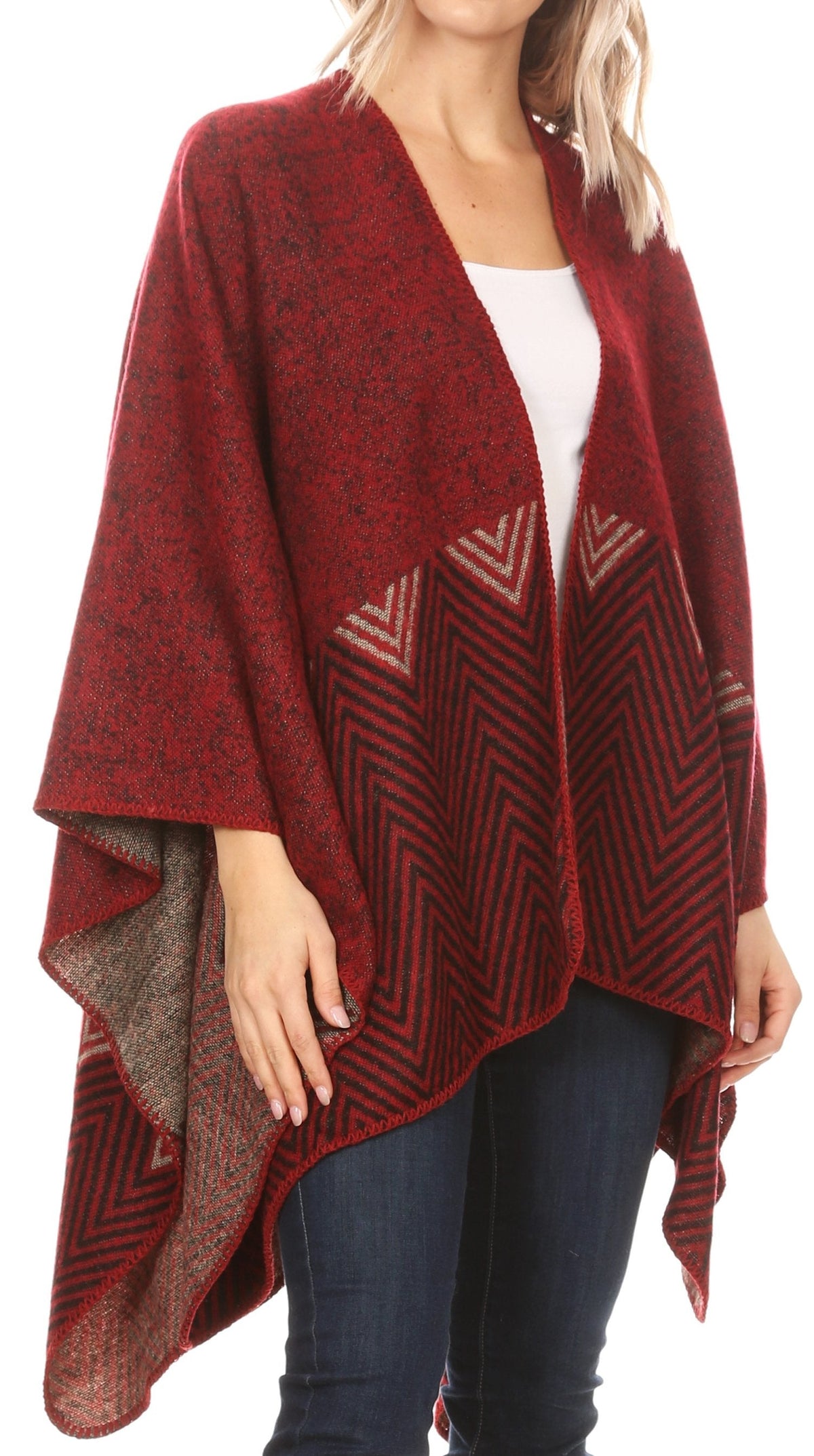 Sakkas Lupe Reversible Patterned Ruana Poncho Wrap Cardigan