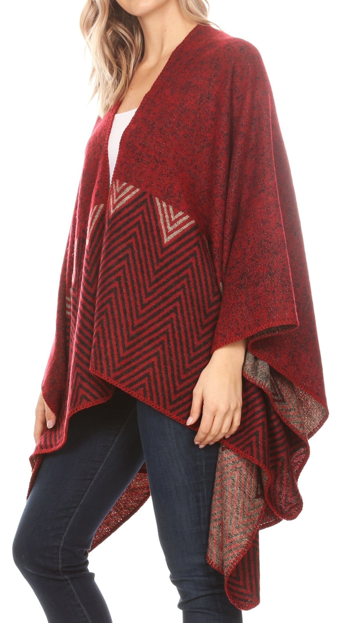Sakkas Lupe Reversible Patterned Ruana Poncho Wrap Cardigan