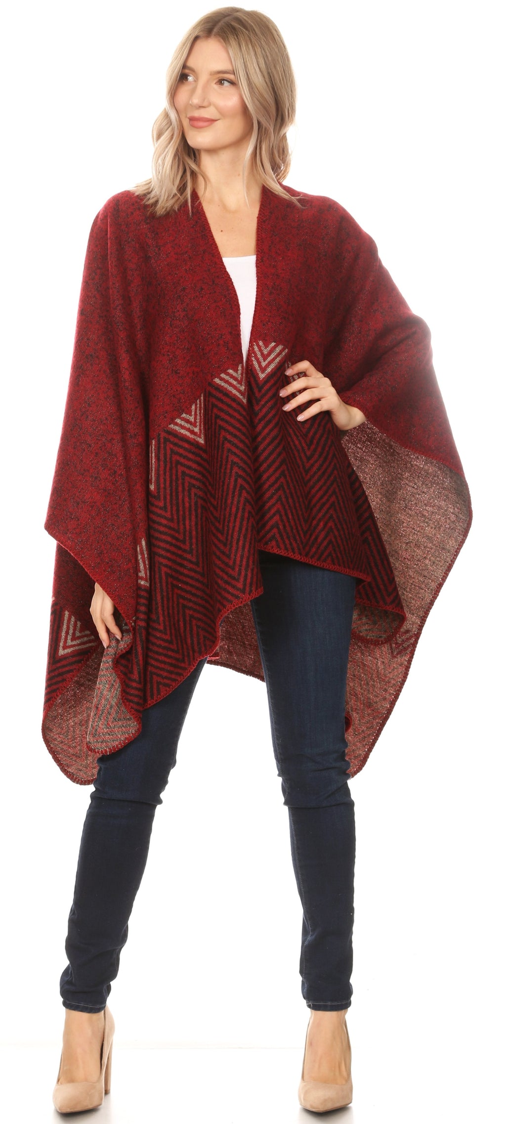Sakkas Lupe Reversible Patterned Ruana Poncho Wrap Cardigan