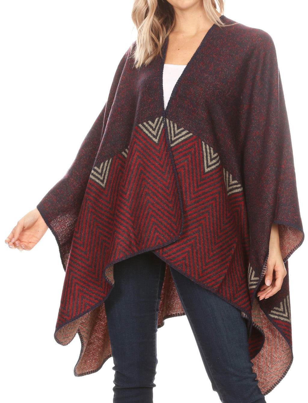 Sakkas Lupe Reversible Patterned Ruana Poncho Wrap Cardigan
