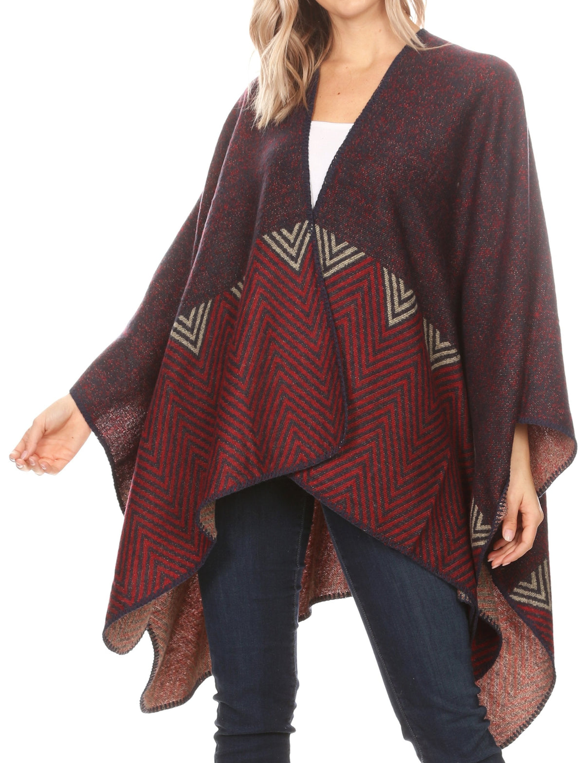 Sakkas Lupe Reversible Patterned Ruana Poncho Wrap Cardigan