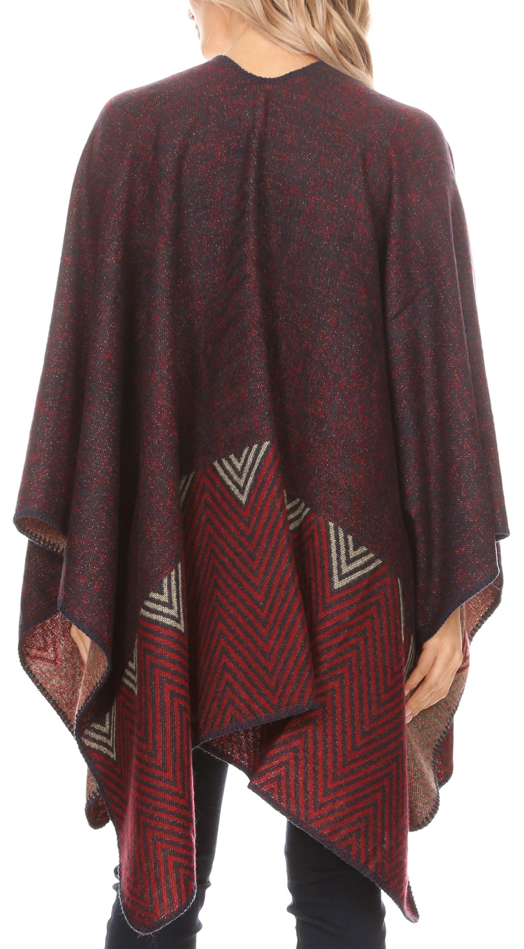 Sakkas Lupe Reversible Patterned Ruana Poncho Wrap Cardigan