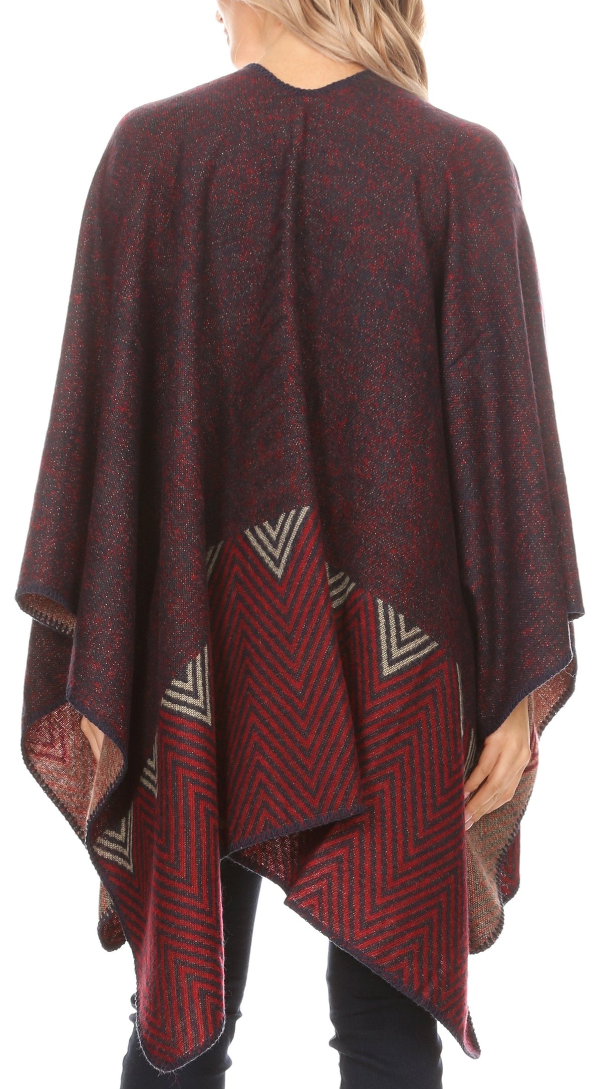 Sakkas Lupe Reversible Patterned Ruana Poncho Wrap Cardigan