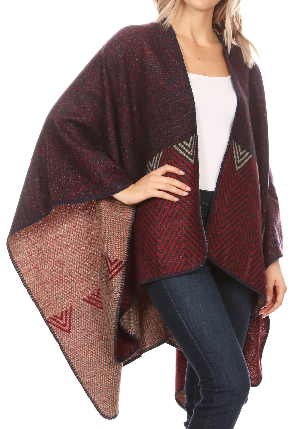 Sakkas Lupe Reversible Patterned Ruana Poncho Wrap Cardigan