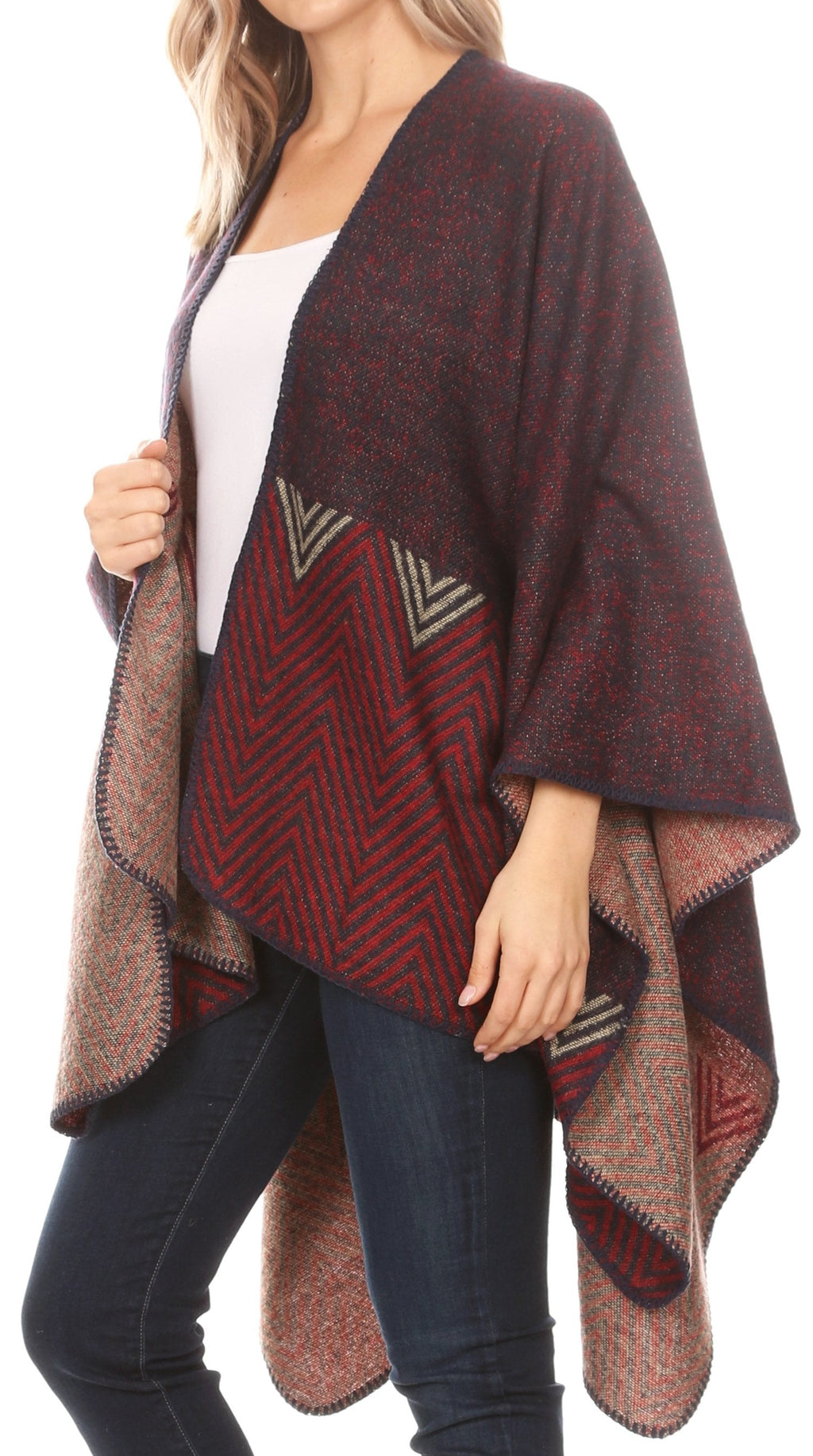 Sakkas Lupe Reversible Patterned Ruana Poncho Wrap Cardigan