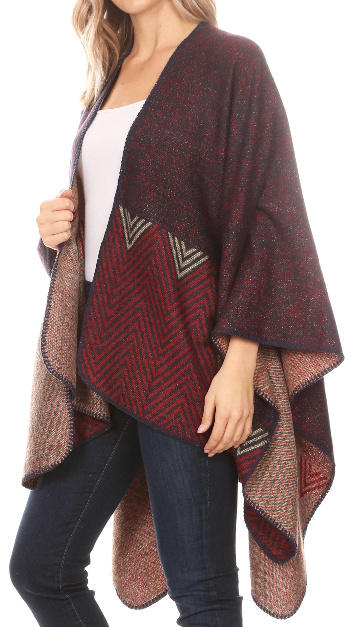 Sakkas Lupe Reversible Patterned Ruana Poncho Wrap Cardigan