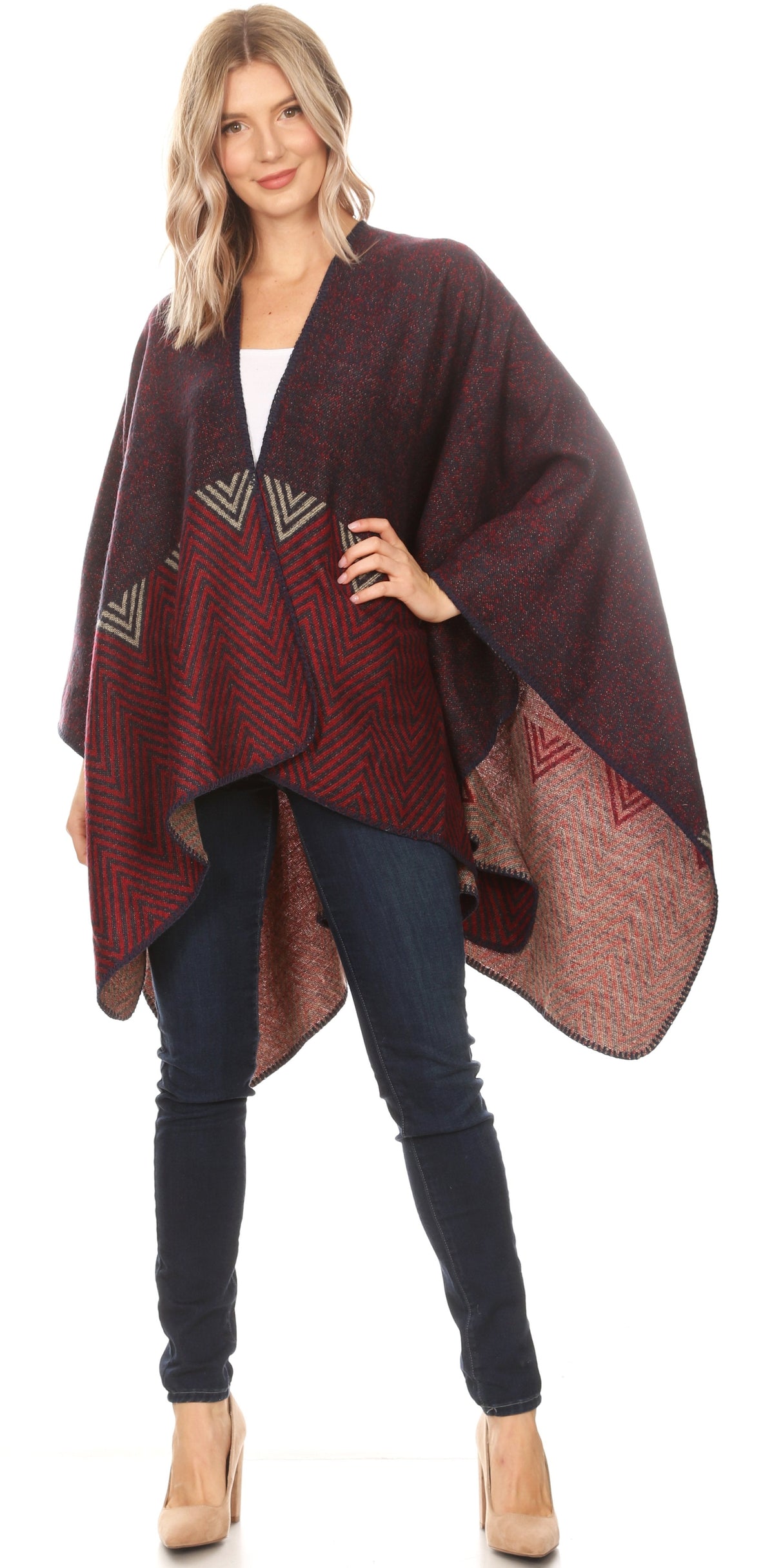Sakkas Lupe Reversible Patterned Ruana Poncho Wrap Cardigan
