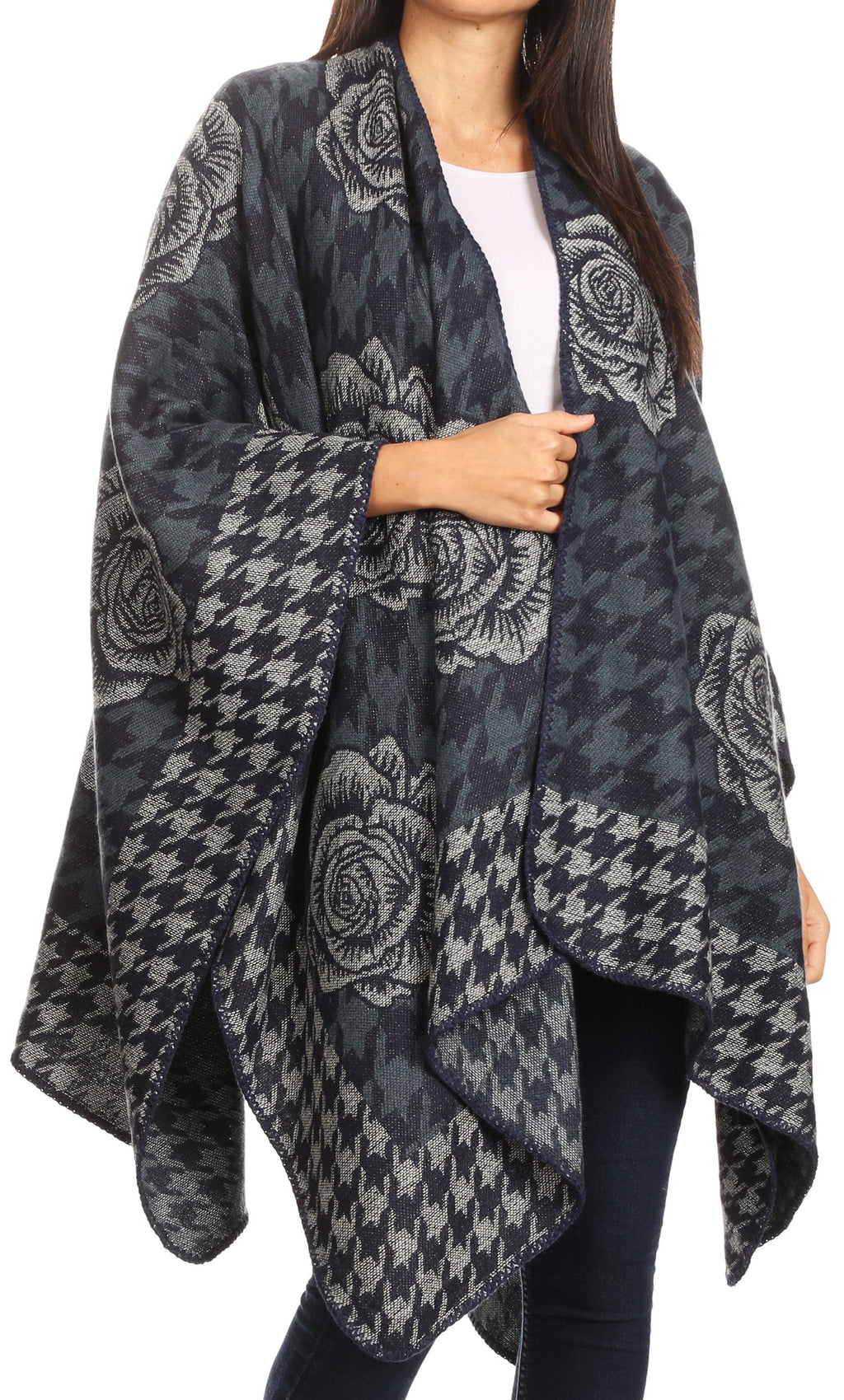 Sakkas Lupe Reversible Patterned Ruana Poncho Wrap Cardigan