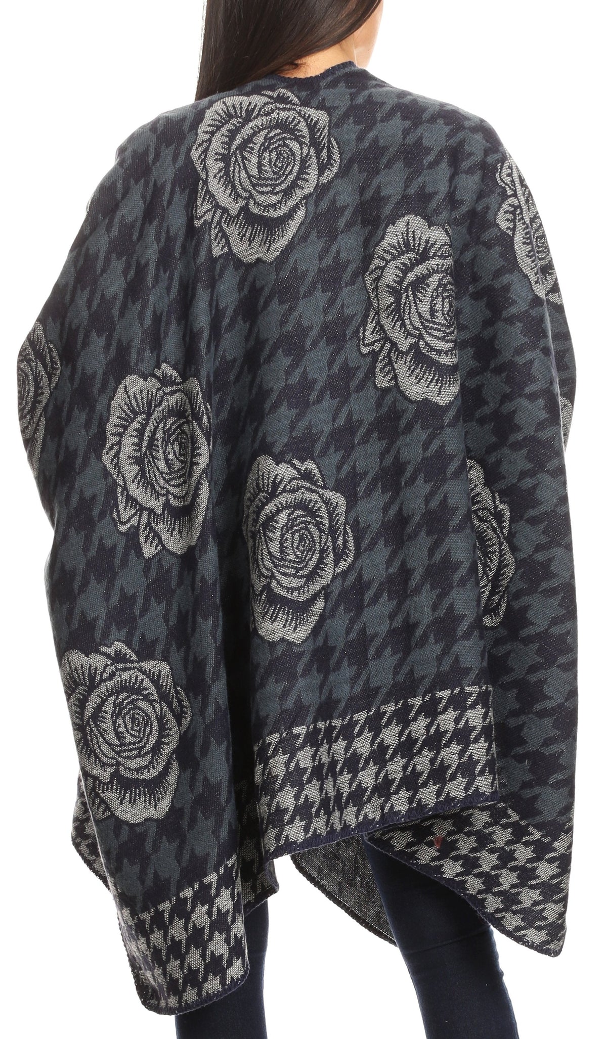 Sakkas Lupe Reversible Patterned Ruana Poncho Wrap Cardigan