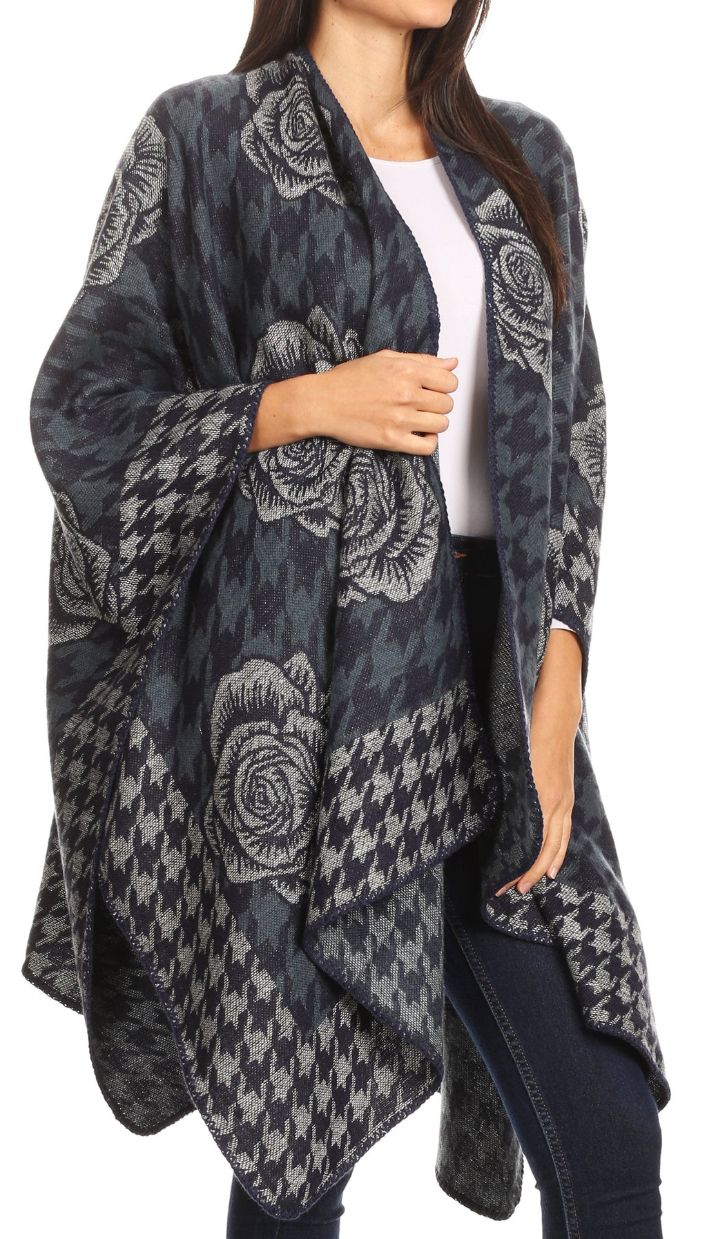 Sakkas Lupe Reversible Patterned Ruana Poncho Wrap Cardigan