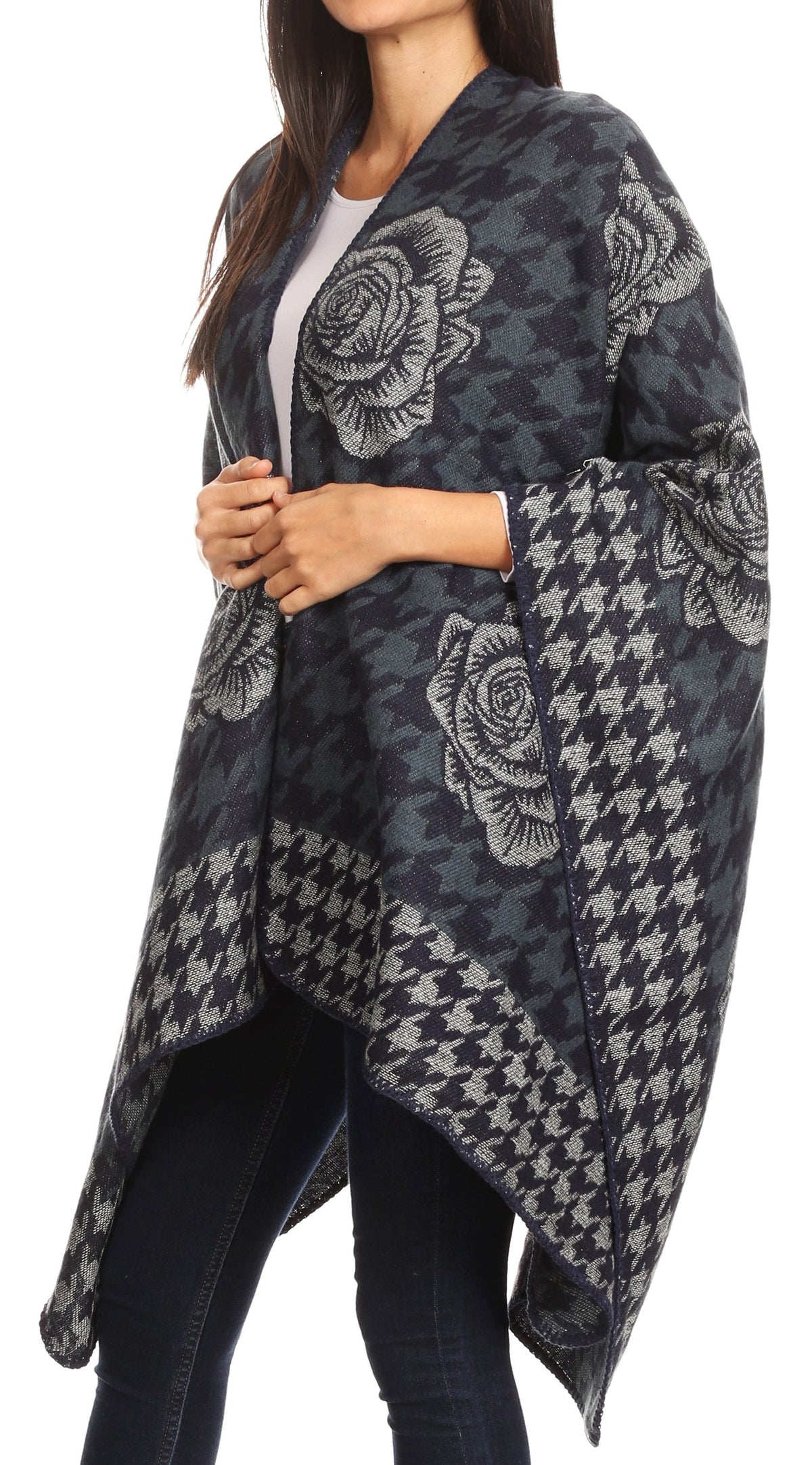 Sakkas Lupe Reversible Patterned Ruana Poncho Wrap Cardigan