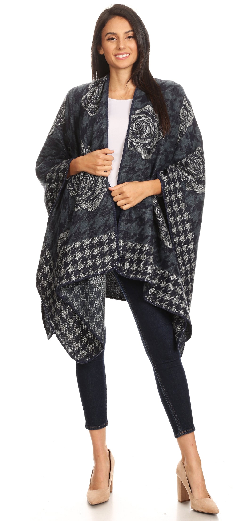 Sakkas Lupe Reversible Patterned Ruana Poncho Wrap Cardigan