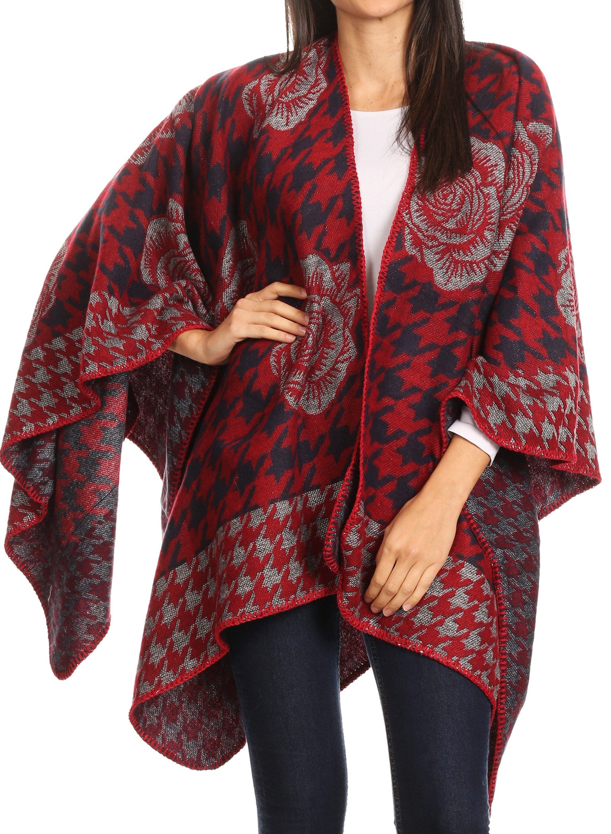 Sakkas Lupe Reversible Patterned Ruana Poncho Wrap Cardigan