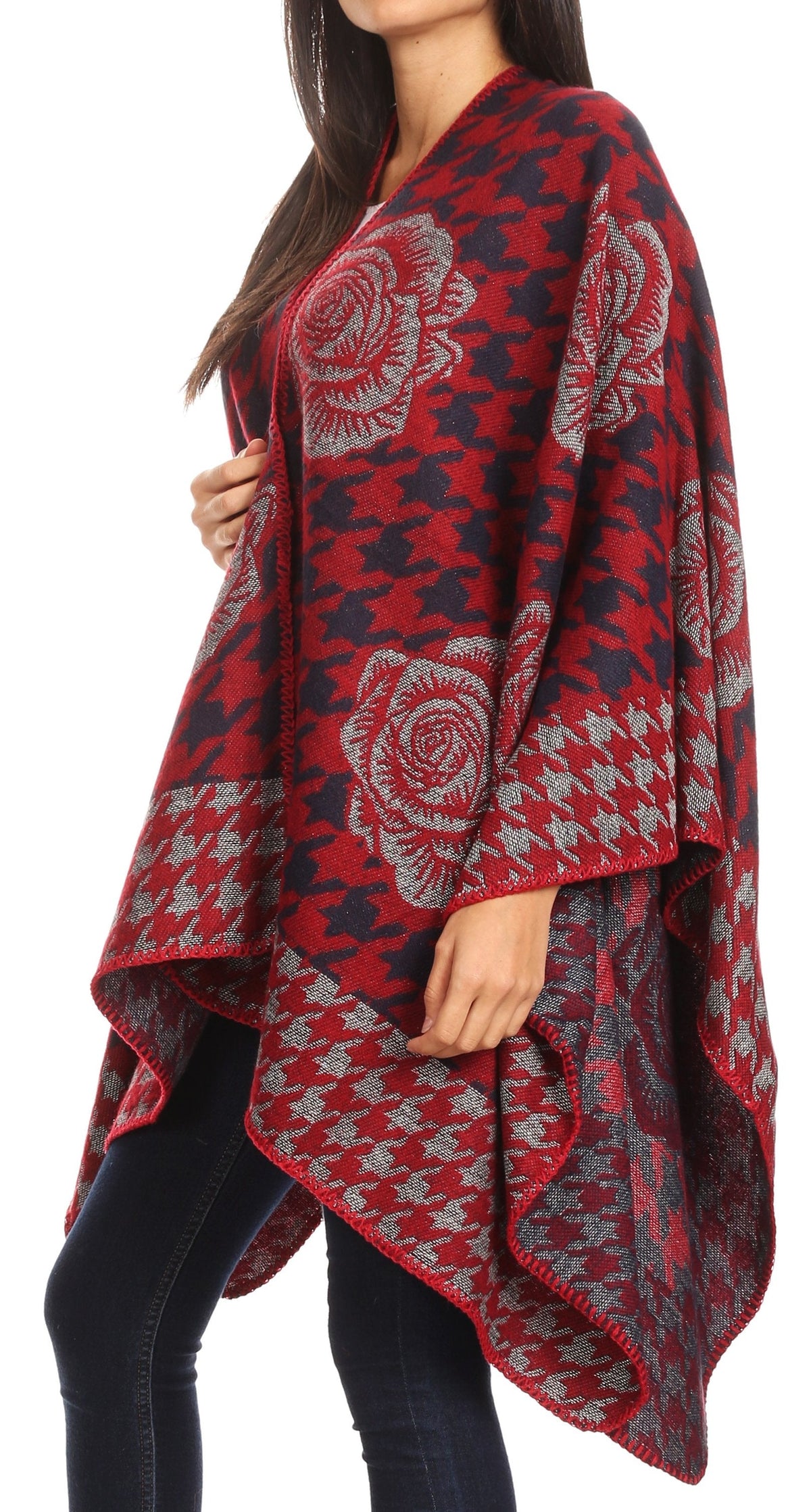 Sakkas Lupe Reversible Patterned Ruana Poncho Wrap Cardigan